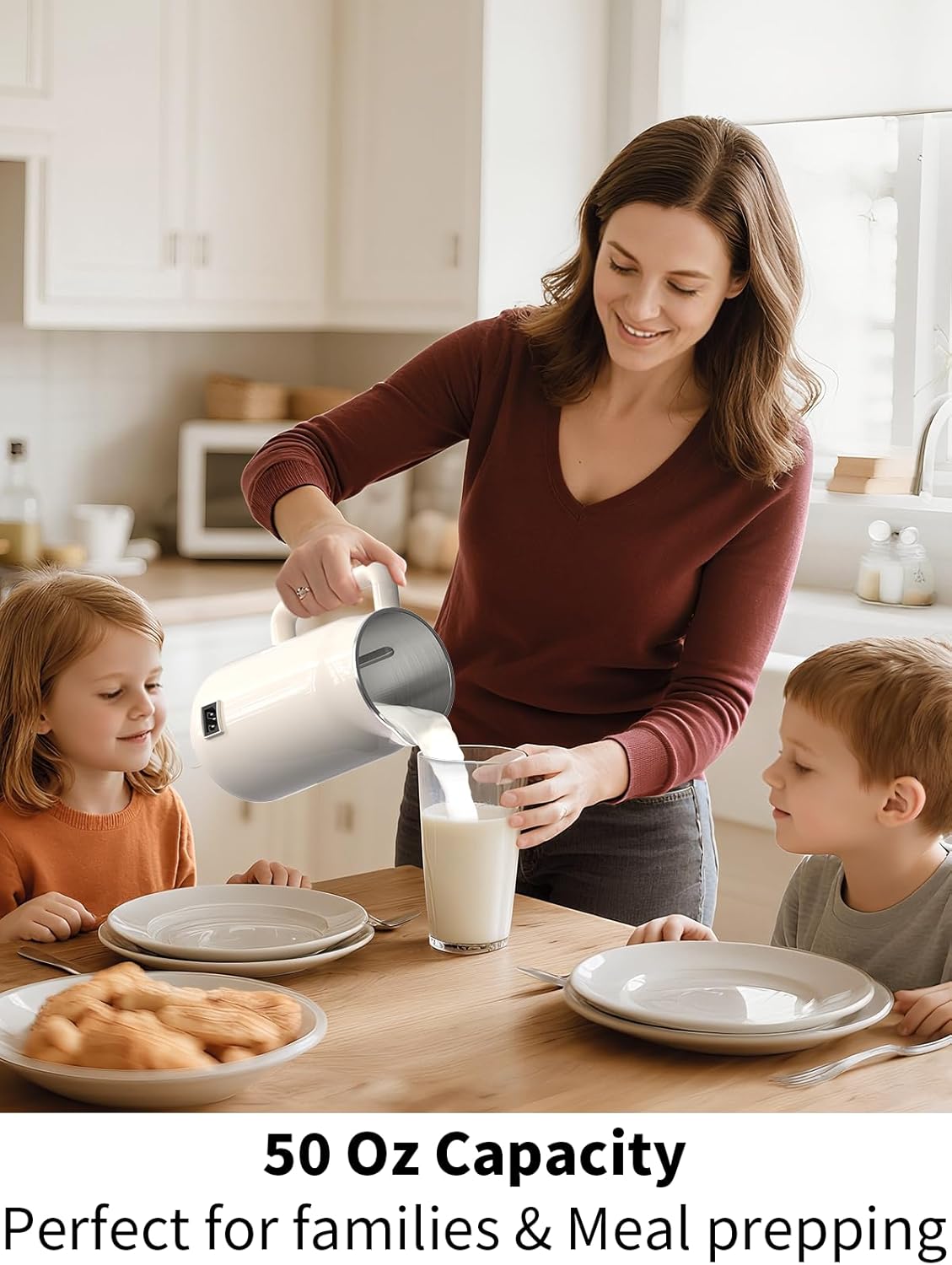 8 in 1 Nut Milk Maker Machine, 50Oz/1.5L Automatic Soy Milk Maker, 10 Blades Blender for Smoothies, Oat, Almond, Juice, Baby Food, with 12H Delay Start, Keep Warm, Boil Water, Self Cleaning