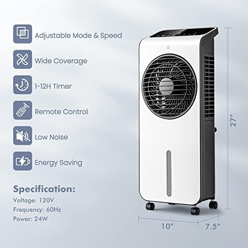 PETSITE Evaporative Air Cooler, 3 In 1 Portable Air Conditioner with Remote Control, 24 Speeds, 12 H Timer, 2 Ice Boxes, Swamp Cooler for Home, Bedroom and Office