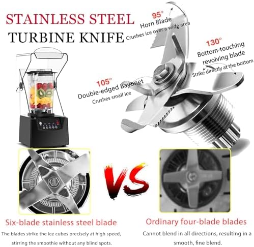 High-Speed 2200W Commercial Blender with Quiet Shield - Heavy-Duty, Easy to Clean, Dishwasher Safe, Ideal for Juices, Smoothies, Ice Shakes - 220V