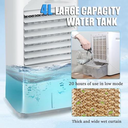Portable 4-in-1 Air Conditioner with 3 Speeds & 4 Modes, 4L Water Tank, Remote Control, Evaporative Cooling Fan for Home, Office, Truck, RV (12V/220V)(12V/220V)