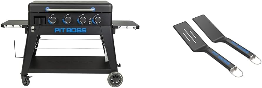 Pit Boss Ultimate Gas 4 Burner Non-Stick Lift-Off Griddle & Ultimate Griddle Spatulas, Black, Medium