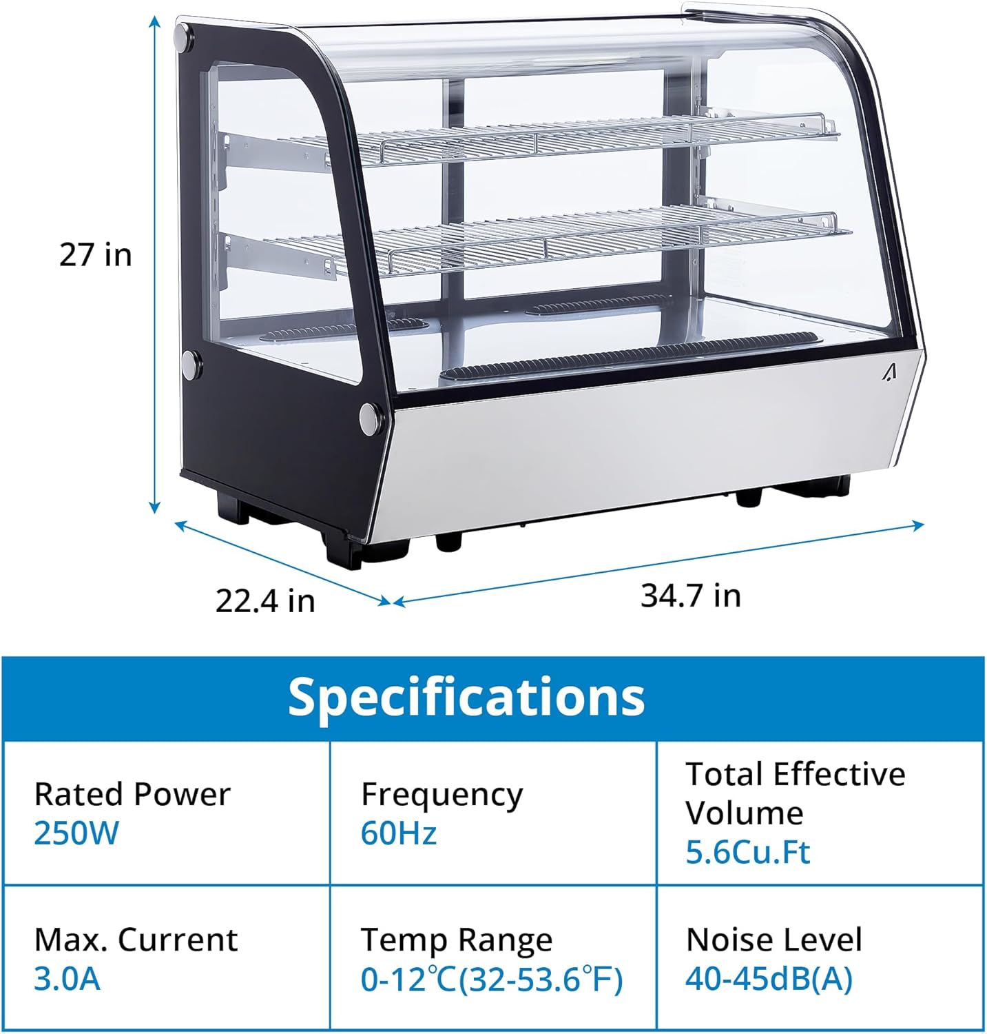 Display Refrigerator, 4.2 cu. ft. 160 Liter Commercial Cake Display Refrigerator with LED Lights, Air Cooling and Auto Defrost, Countertop Refrigerator for Bakeries, Cafes and Restaurants, Black