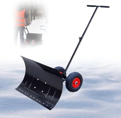 Snow Shovel, Heavy-Duty Rolling Snow Plow Shovel with Adjustable Snow Pusher, Efficient Snow Plow Snow Removal Tool, Snow Shovel for Snow Removal