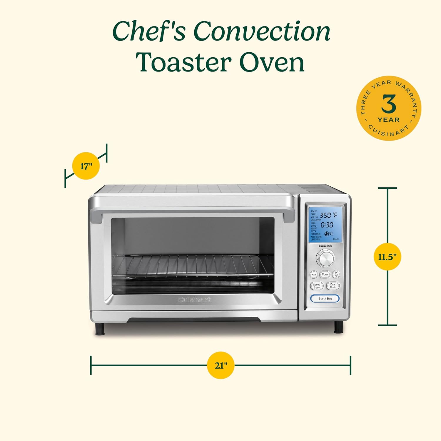 Cuisinart Chef’s Convection Toaster Oven, 1800-Watt Electric Oven with 15 Cooking Functions, Fits 13