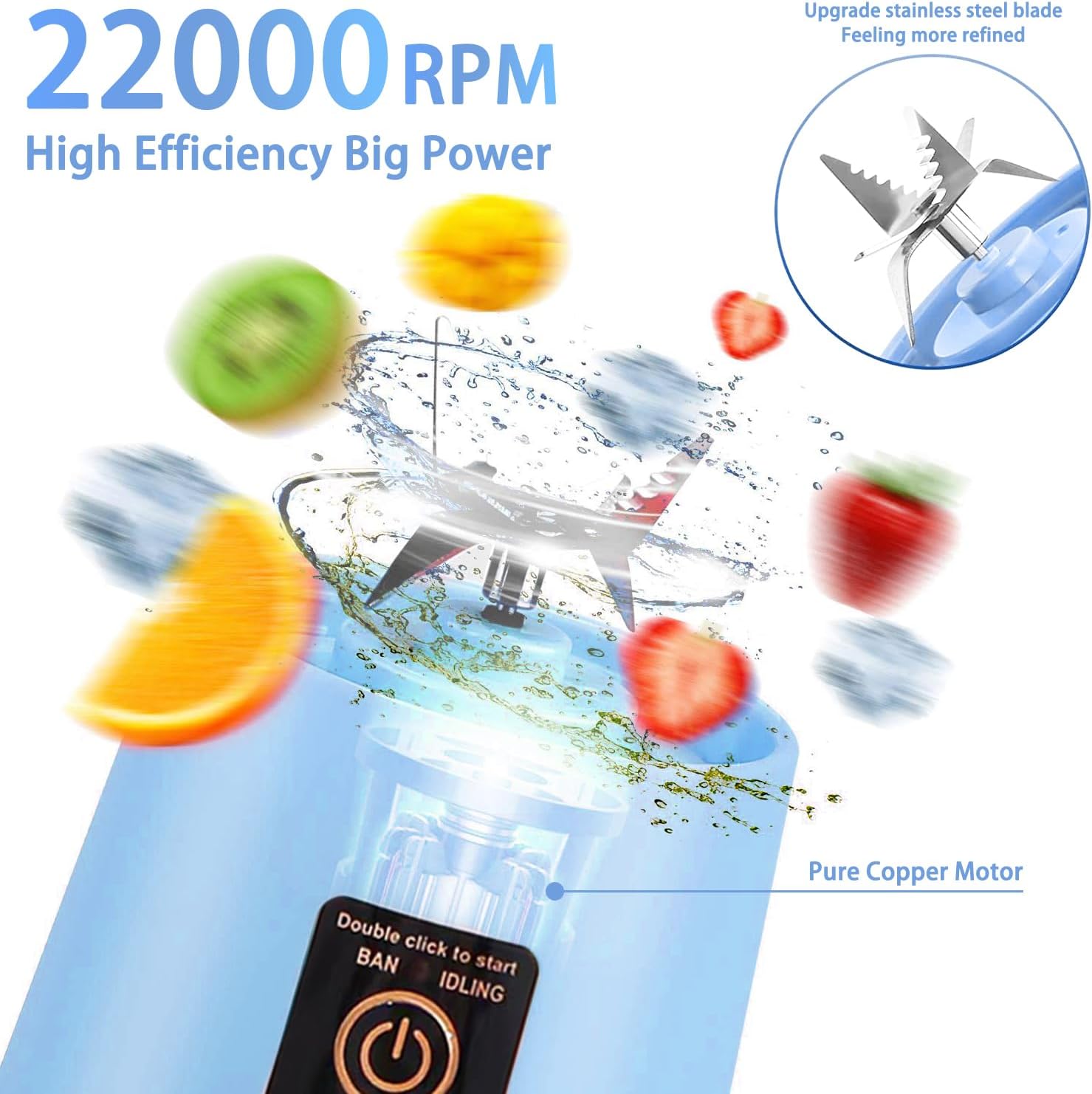 13.5oz Portable Blender for Smoothies, Shakes, and Juices - USB Rechargeable Mini Blender Cup With Protection Design for Home, Office, Outdoors - Multi-purpose BM1-B1