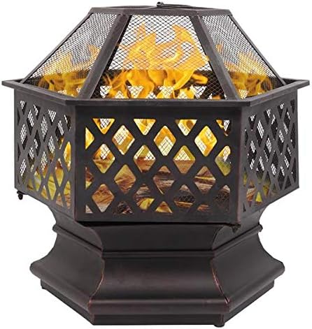 22'' Multifunctional Fire Pit Table 6 Corners Metal Firepit Stove Backyard Patio Garden Fireplace for Camping, Outdoor, and Picnic (22 inches)