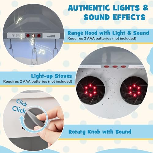 Costzon Corner Kids Kitchen Playset, Wooden Toy Kitchen Set w/Lights & Sounds Range Hood, Ice Maker, Pretend Telephone, Sink, Faucet, Microwave, Oven, Play Kitchen for Kids 3+ (White)