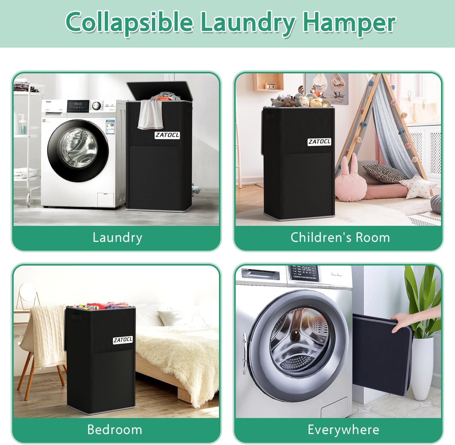 110L Laundry Hamper with Lid with Washing Bag & Front Mesh Bag, Large & Tall Laundry Basket, Collapsible Dirty Clothes Hampers for Bedroom Aesthetic, Bathroom, Dorm, Laundry Room - Easy Carry, Black