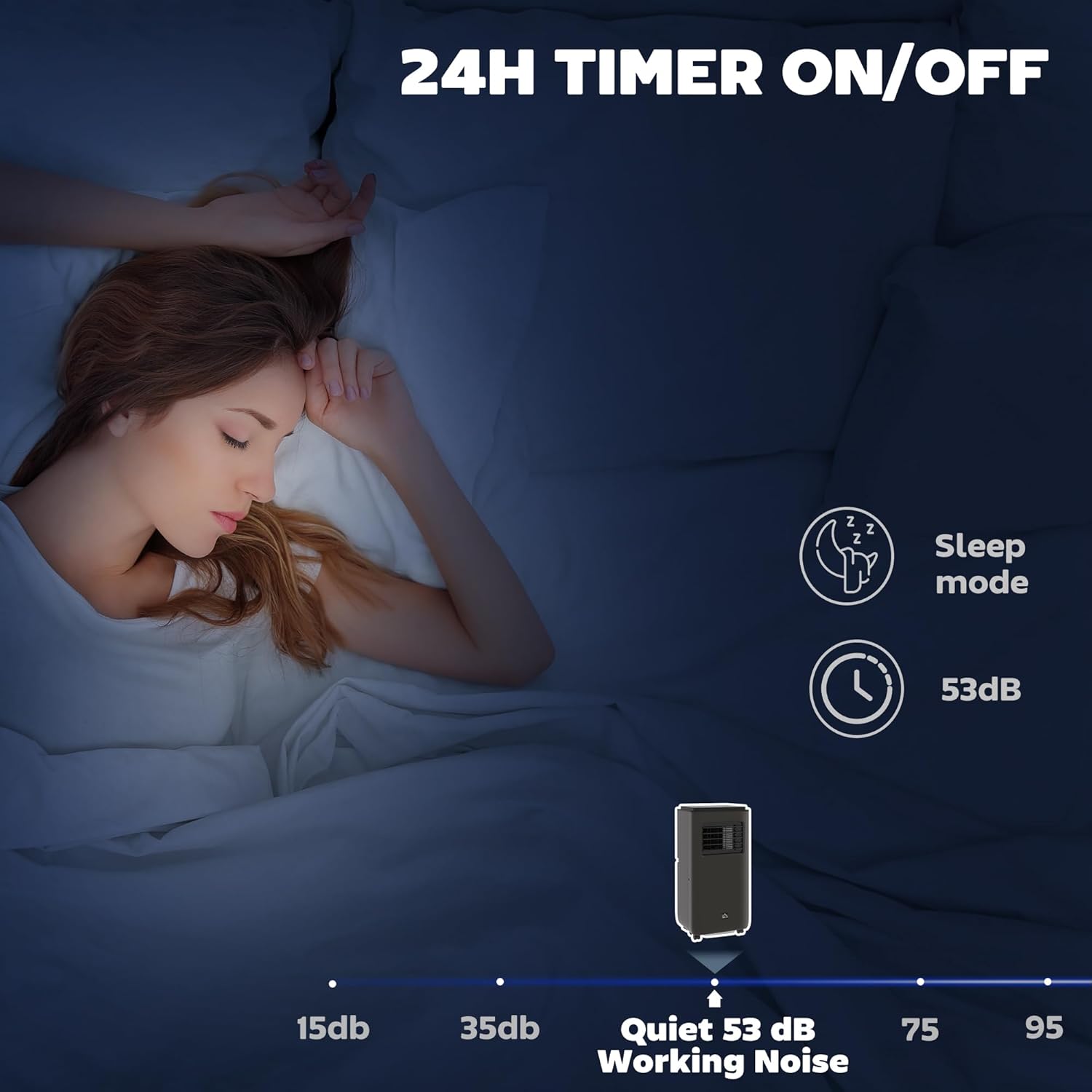 HOMCOM 8000 BTU Portable Air Conditioner for Rooms Up to 345 Sq. Ft., 5-in-1 AC Unit with Dehumidifier, Cooling Fan, Auto, Sleep & Remote, 24H Timer On/Off, Window Installation Kit, Deep Black