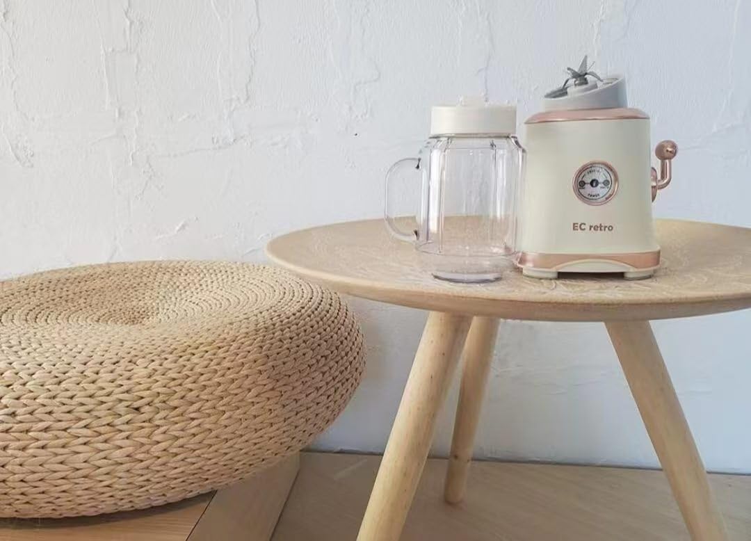 ECretro Retro Smoothie Blenders Countertop Juicer Maker with 20oz BPA Free Travel Cup and Lid, 300W 2-Speed for Shakes and Ice Crush(Light Yellow)