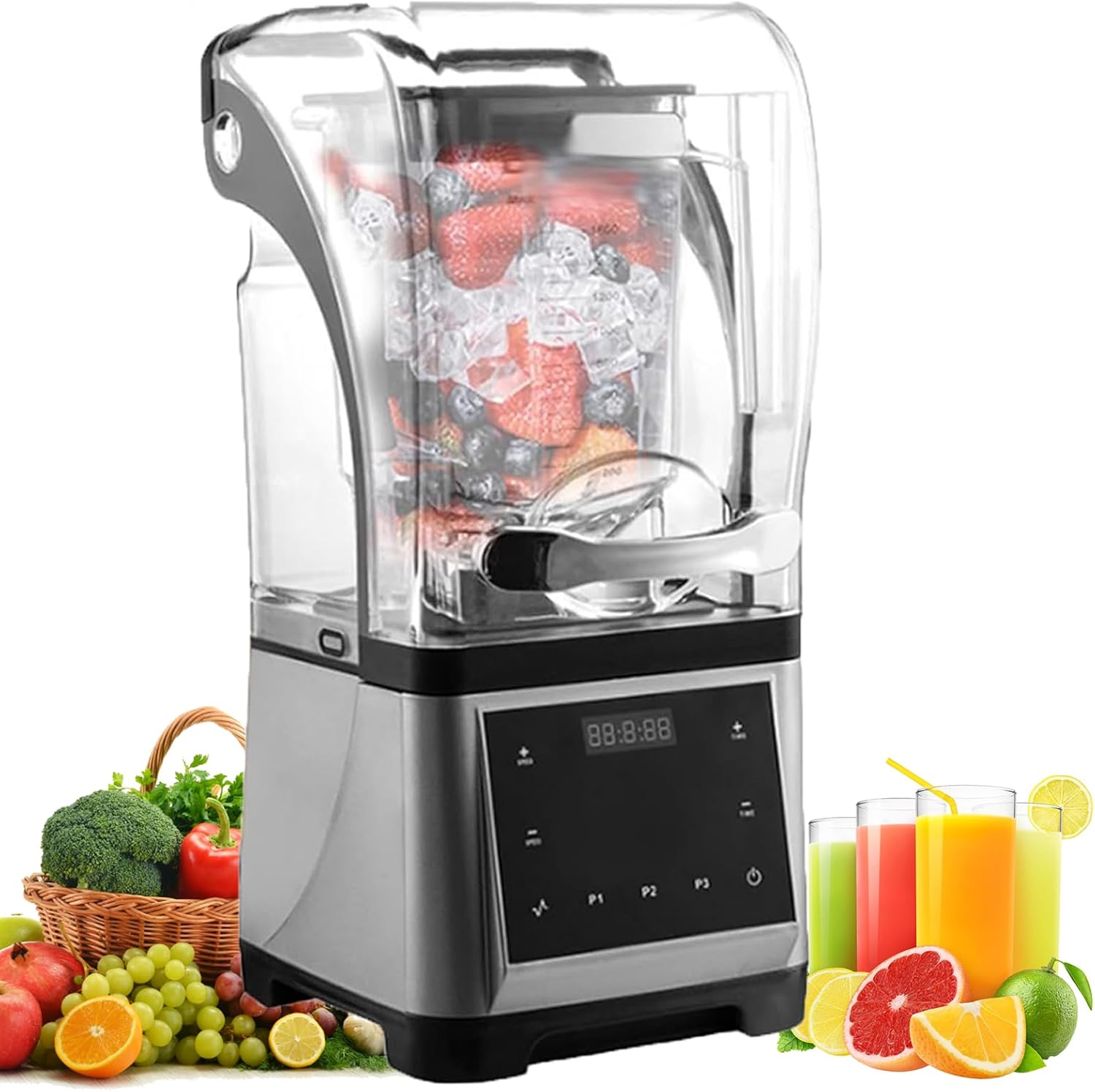 Professional Countertop Blender, 2200W Commercial Multiple Speed Smoothie Blender, 1.6L Large Capacity, 9 Modes Adjustable