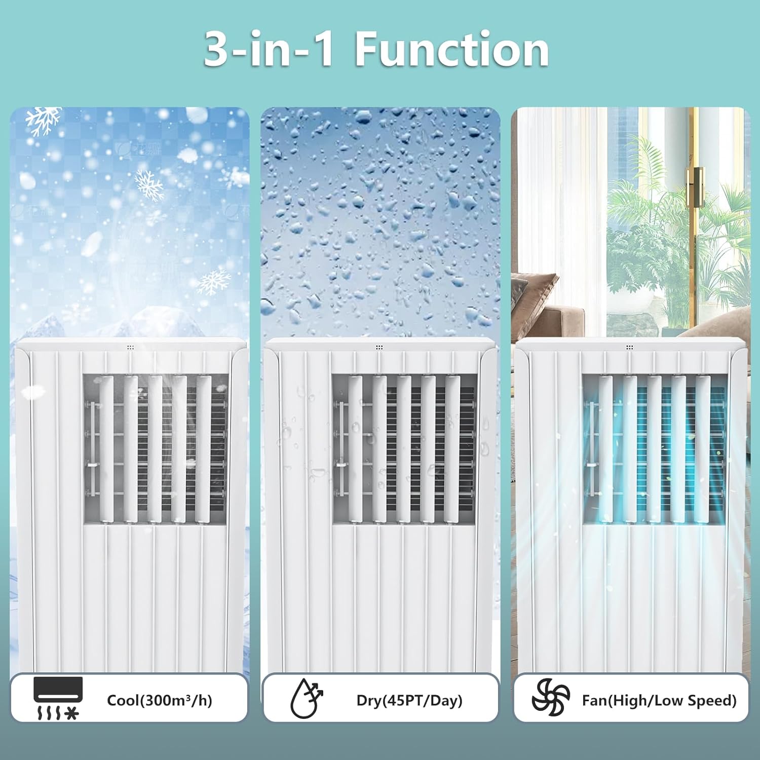 Portable Air Conditioners, Efficient 3 in-1 Portable AC Unit with Sleep Mode,8000 BTU, Dehumidifier, Remote Control, Quiet Cooling Room Air Conditioner, Portable AC for Bedroom, Office, Apartmen