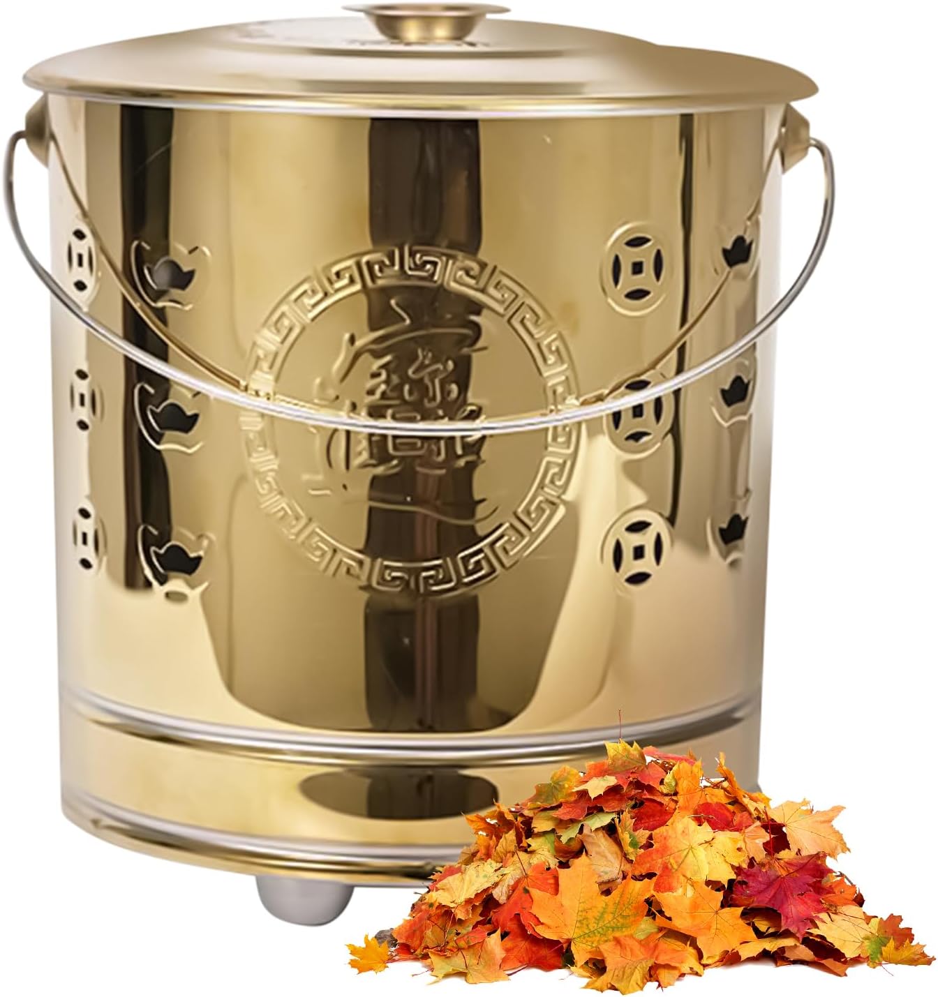 Burn Barrel, Burn Pit, Stainless Fire Bucket, Ventilated Metal Build with Cover Liner and Hook, Supports Controlled Burning for Yard Beach Balcony Tasks, Container for Wood Trash Garden Use