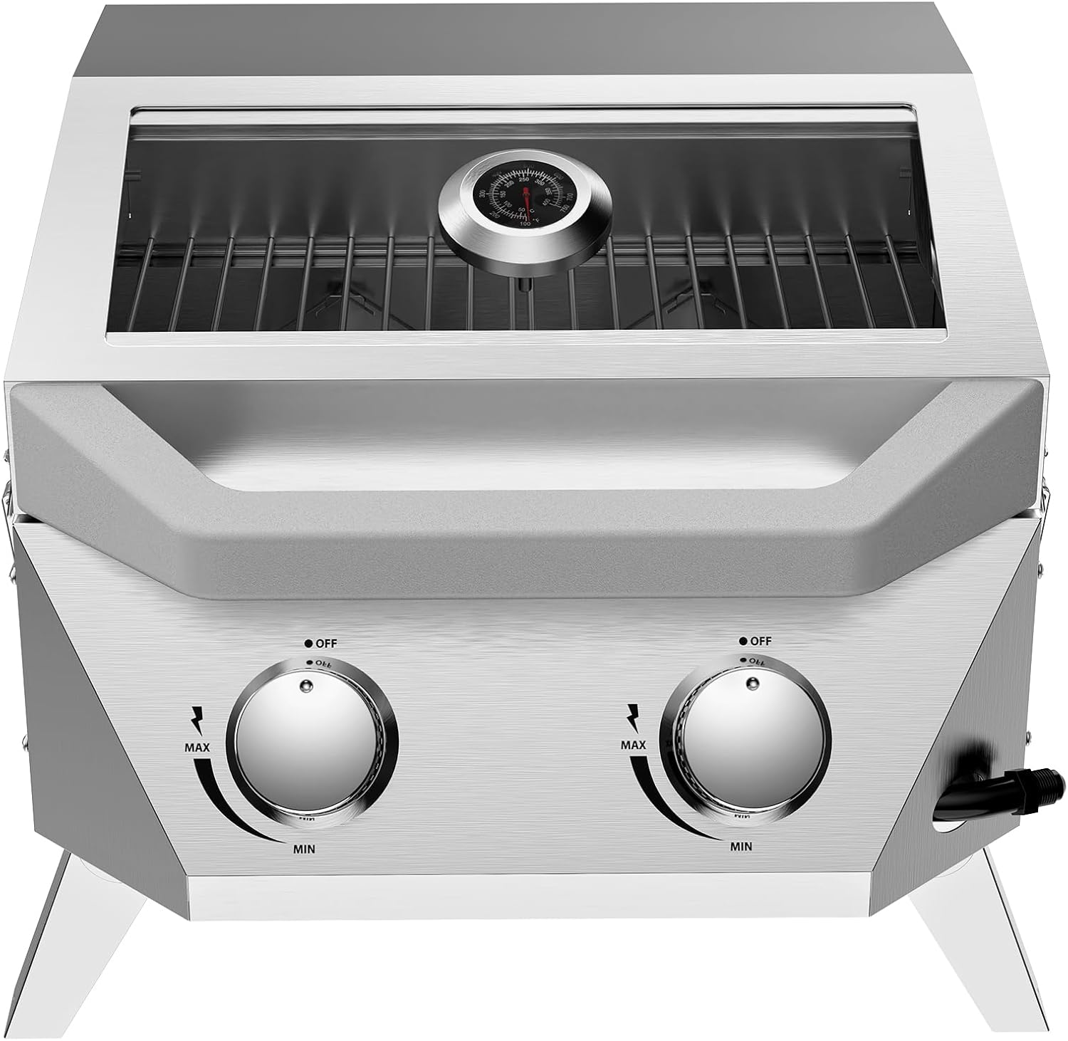 BESTFIRE 2-Burner Tabletop Propane Grill, 20000 BTU Stainless Steel Portable BBQ with Viewing Glass Lid, Built-in Thermometer & Push-Button Ignition for Patio, Camping, RV & Tailgating