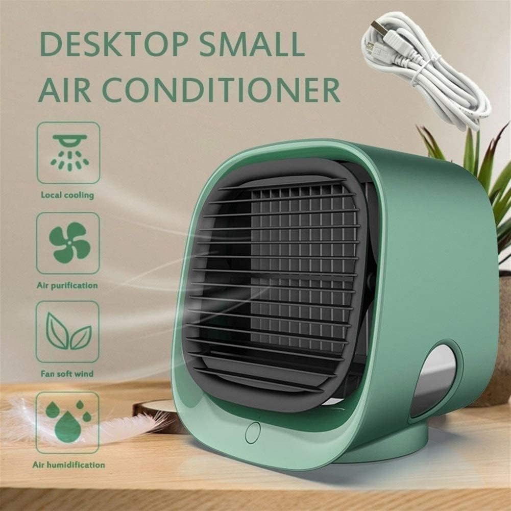 Mini Air Conditioner Fan, Portable Air Conditioner, Portable Desktop Cooling Fan, Personal Table Air Conditioner Fan for Small Room Office Camping (Color : Green)