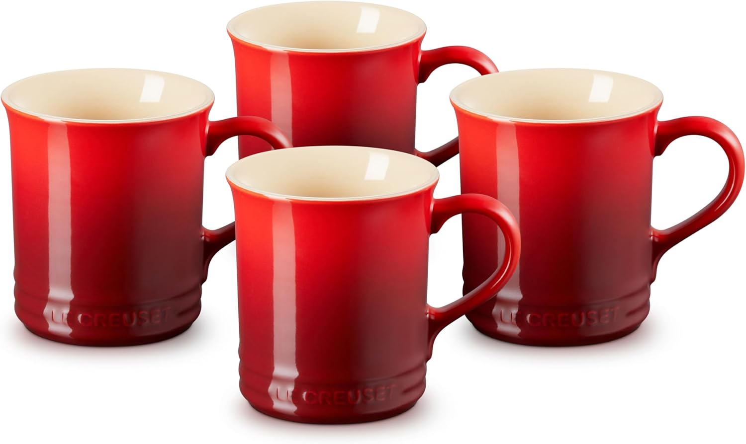 Le Creuset Stoneware Set of 4 Mugs, 14 oz. each, Cerise