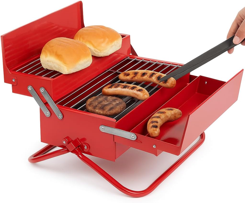 Suck UK Portable BBQ Grill - Stainless Steel Charcoal BBQ Smoker for Camping & Outdoor Travel Folding Warmer Rack & Utensil Tray in Toolbox Retro Design with Carry Handle - Ideal Novelty Gift for Dads