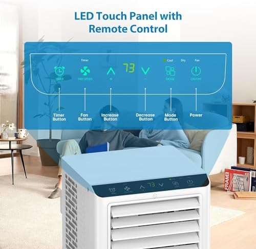 8000Btus Portable Air Conditioner 3-in-1 with Remote Control and LED Display - Cools Up to 350 Sq. Ft., Includes Dehumidifier, Fan, Sleep Mode, Energy Efficient, and Easy Installation Kit