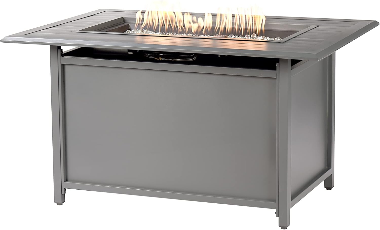 Rectangular 46 in. x 31 in. Aluminum Propane Fire Pit Table, Glass Beads, Two Covers, Lid, 57,000 BTUs in Grey Finish