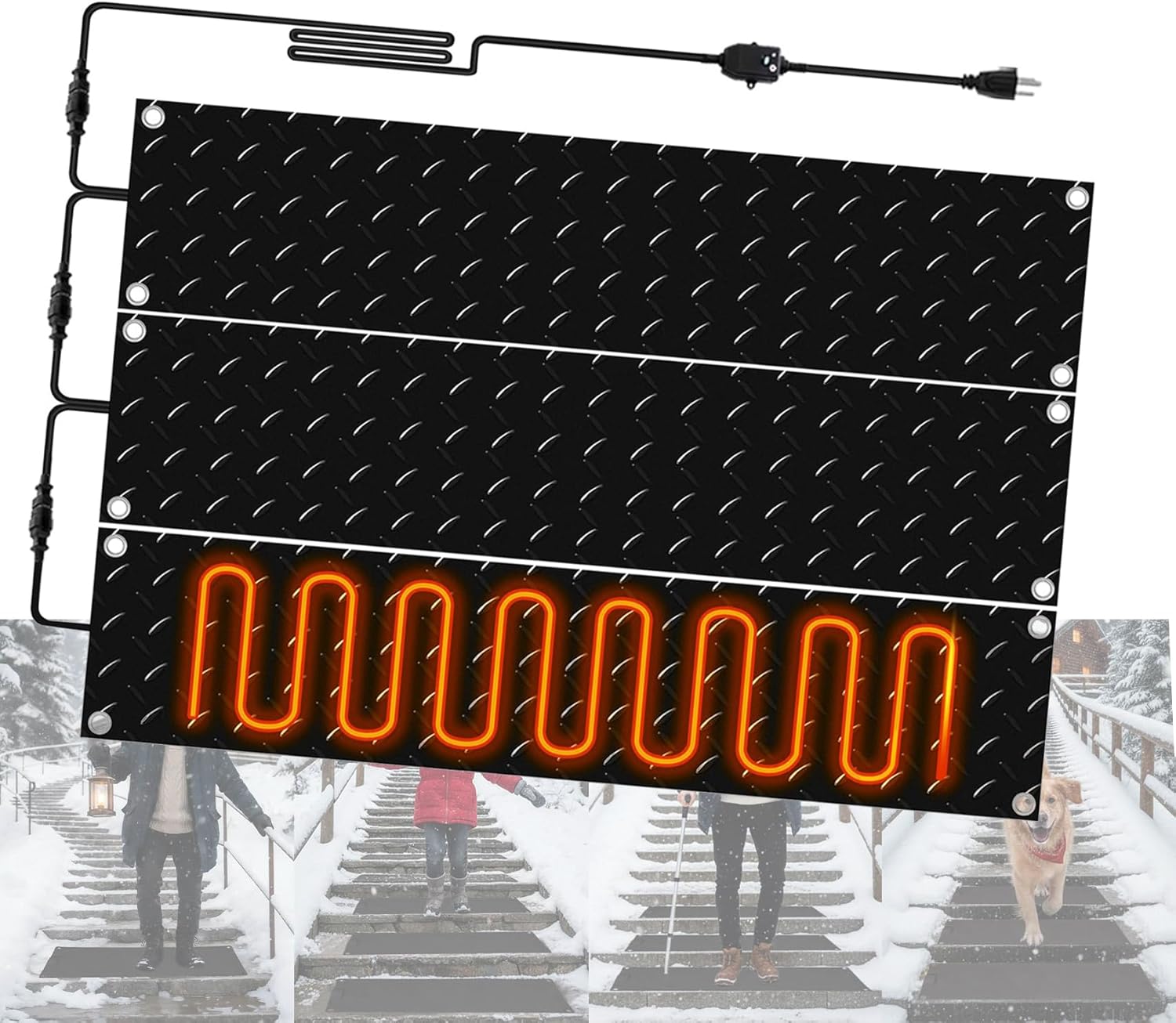 Heated Snow Melting Mats, Anti Slip Design Rubber Snow Removal pad, Outdoor Stairs Heated Mats with Power Cord, Waterproof Anti Slip Design Snow Melting Mats for Walkways St(Size:10in*48in,Color:3PCS)