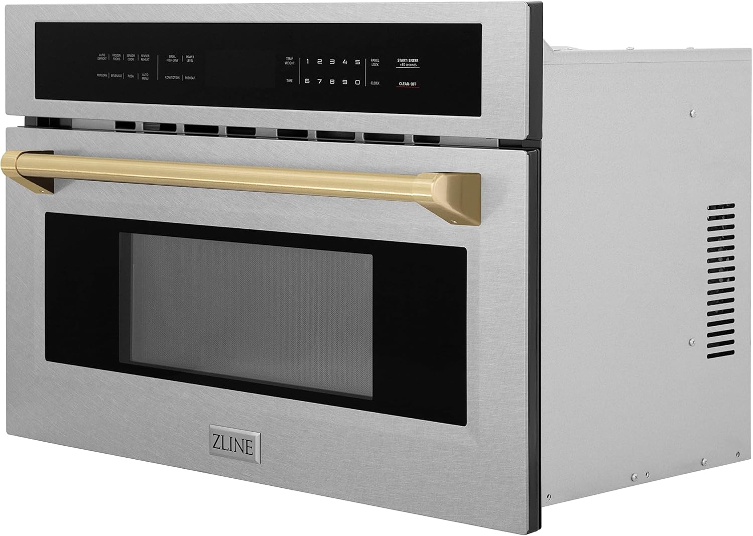 ZLINE Autograph Edition 30 in. 1.6 cu ft. Built-in Convection Microwave Oven in Satin Stainless Steel and Champagne Bronze Accents (MWOZ-30-SS-CB)
