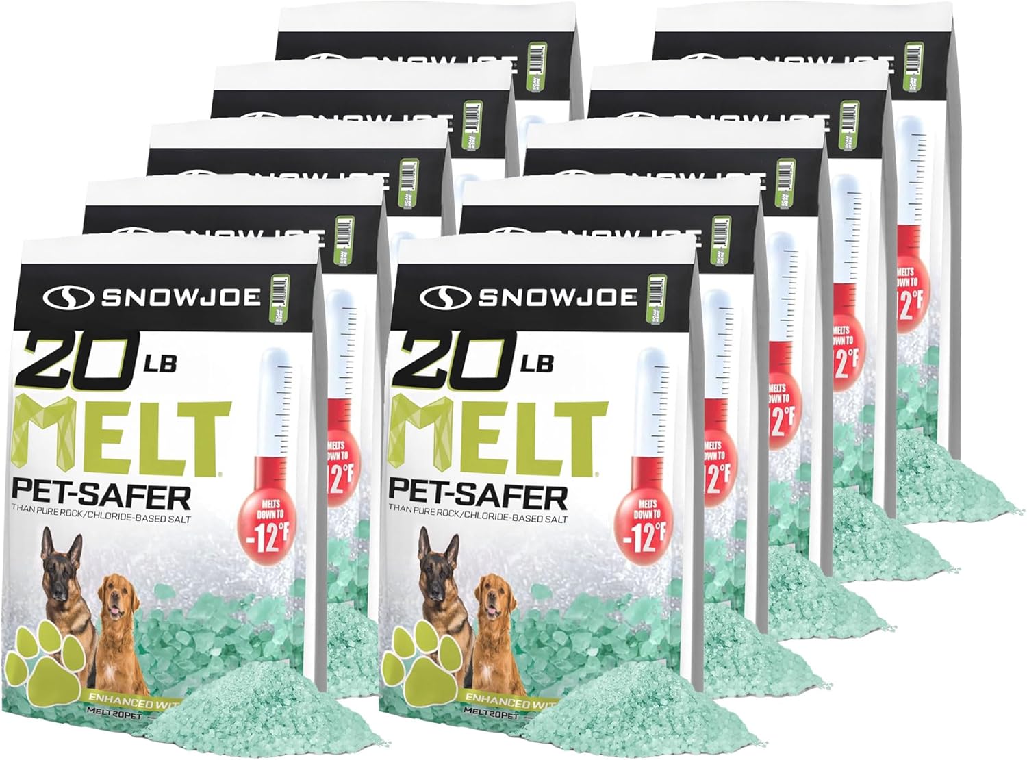 Snow Joe 10 Pack Pet-Safer Ice Melt Blend, Safer for Concrete and Sidewalks, 20 Pounds, MELT20PET - CMA Formula, Long-Lasting and Non-Tracking