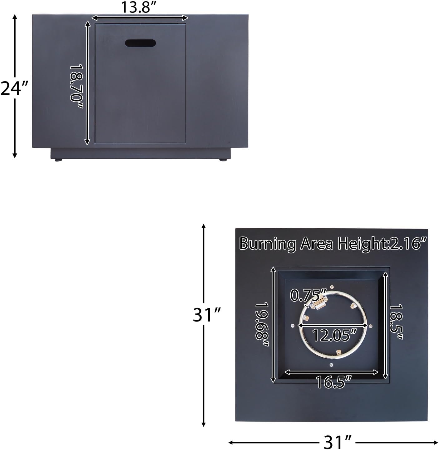 Outdoor Fire Pit Table Outdoor Patio Propane Fire Pit 24'' H X 33'' W Square Iron Gas-Burning Fire Pit - 50,000 BTU, Tank in Side, Dark Grey