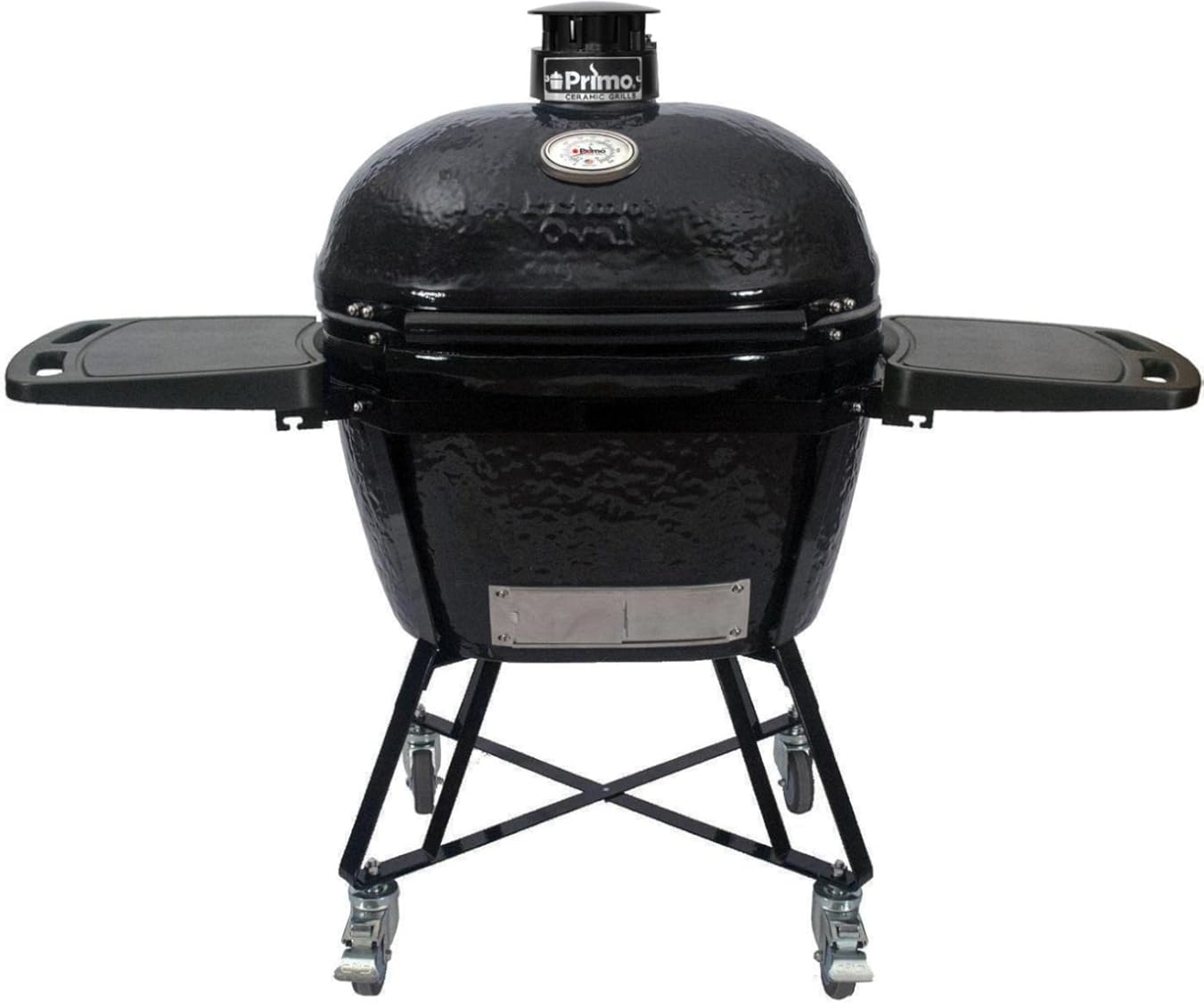 All-in-One Oval XL 400 Ceramic Kamado Grill with Cradle, Side Shelves, and Stainless Steel Grates - PGCXLC (2021), Black