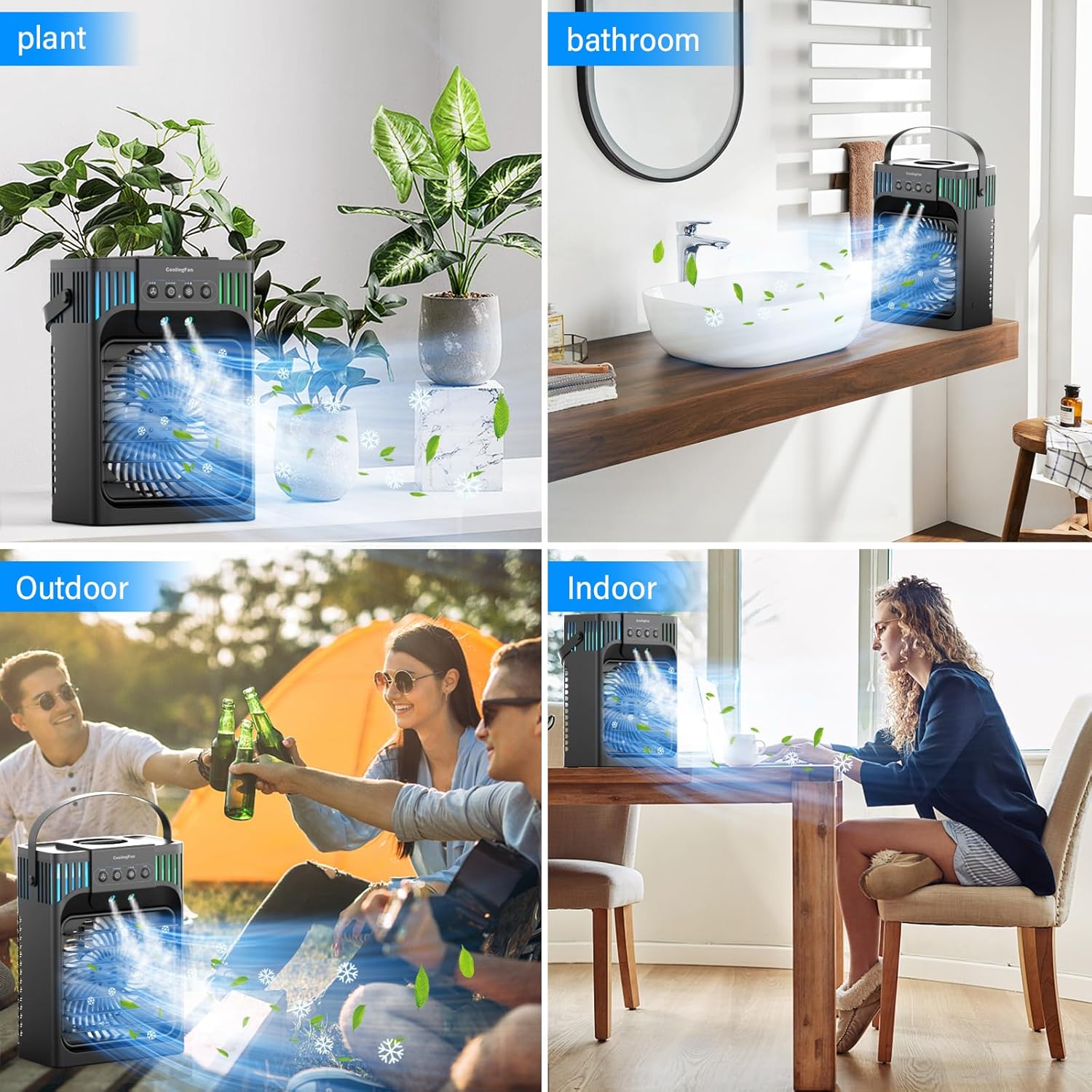 Portable Air Conditioners,4-in-1 Evaporative Air Cooler with 3 Speeds, 3 Modes & 7 LED Light Cooling Fan with Remote, 2-8H Timer, 1200ML Personal Mini Air Conditioner for Bedroom and Office