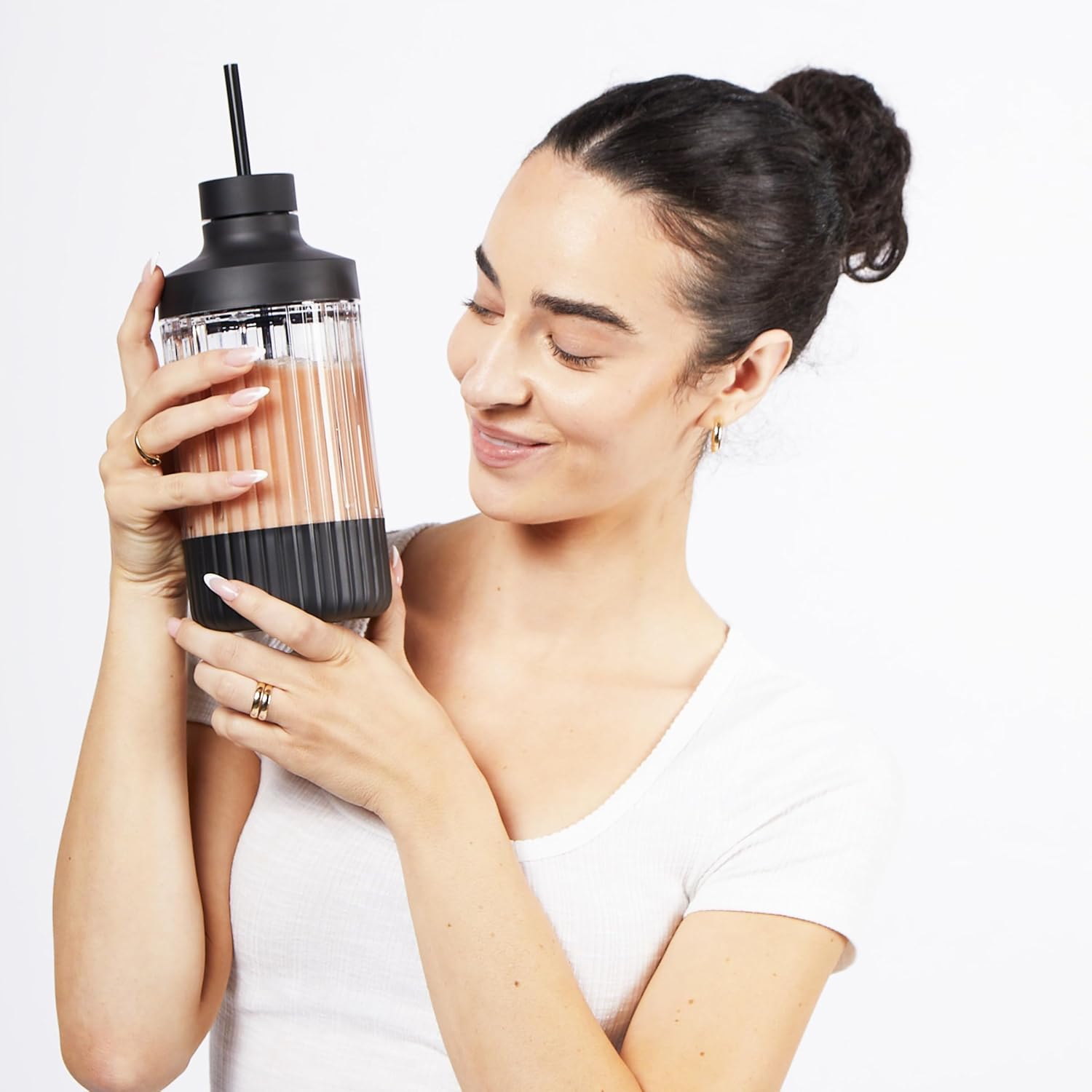 Beast Blender | Sleek Kitchen Countertop Design, Patented Blending Technology | Take Smoothies & Shakes To-Go with NEW Portable Straw Cap System (Carbon Black)