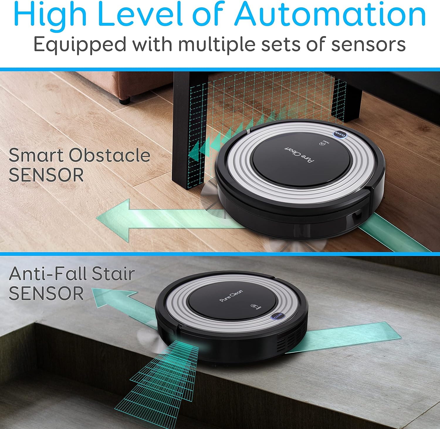 Automatic Programmable Robot Vacuum Cleaner - Robotic Auto Home Cleaning for Clean Carpet Hardwood Floor w/ Self Activation and Charge Dock - Pet Hair & Allergies Friendly - PureClean PUCRC96B.5