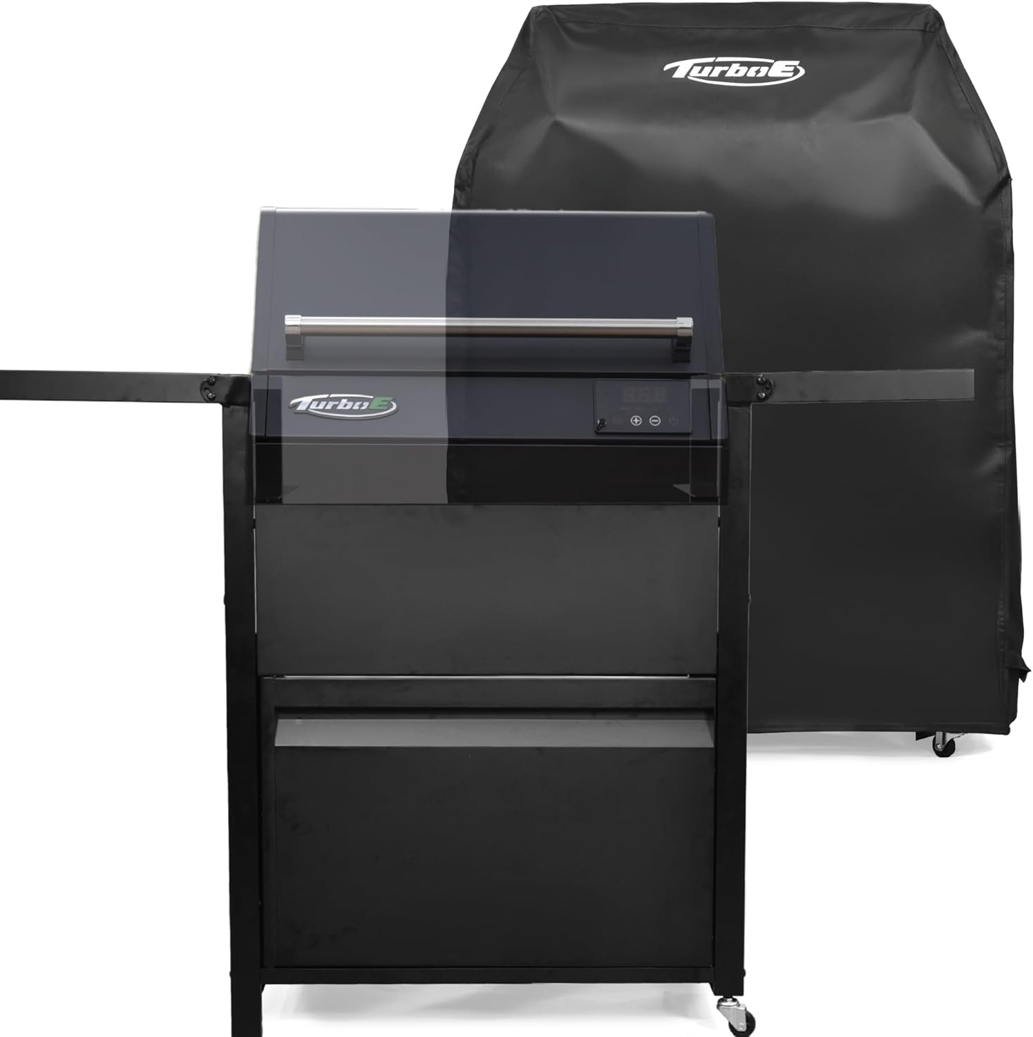 Turbo E Exclusive Grill Cart with Wheels - Spacious Side Shelves, Integrated Storage & Sleek Black Finish to Match Turbo E Outdoor Grills Seamlessly (Includes Weather-Resistant Grill Cover)