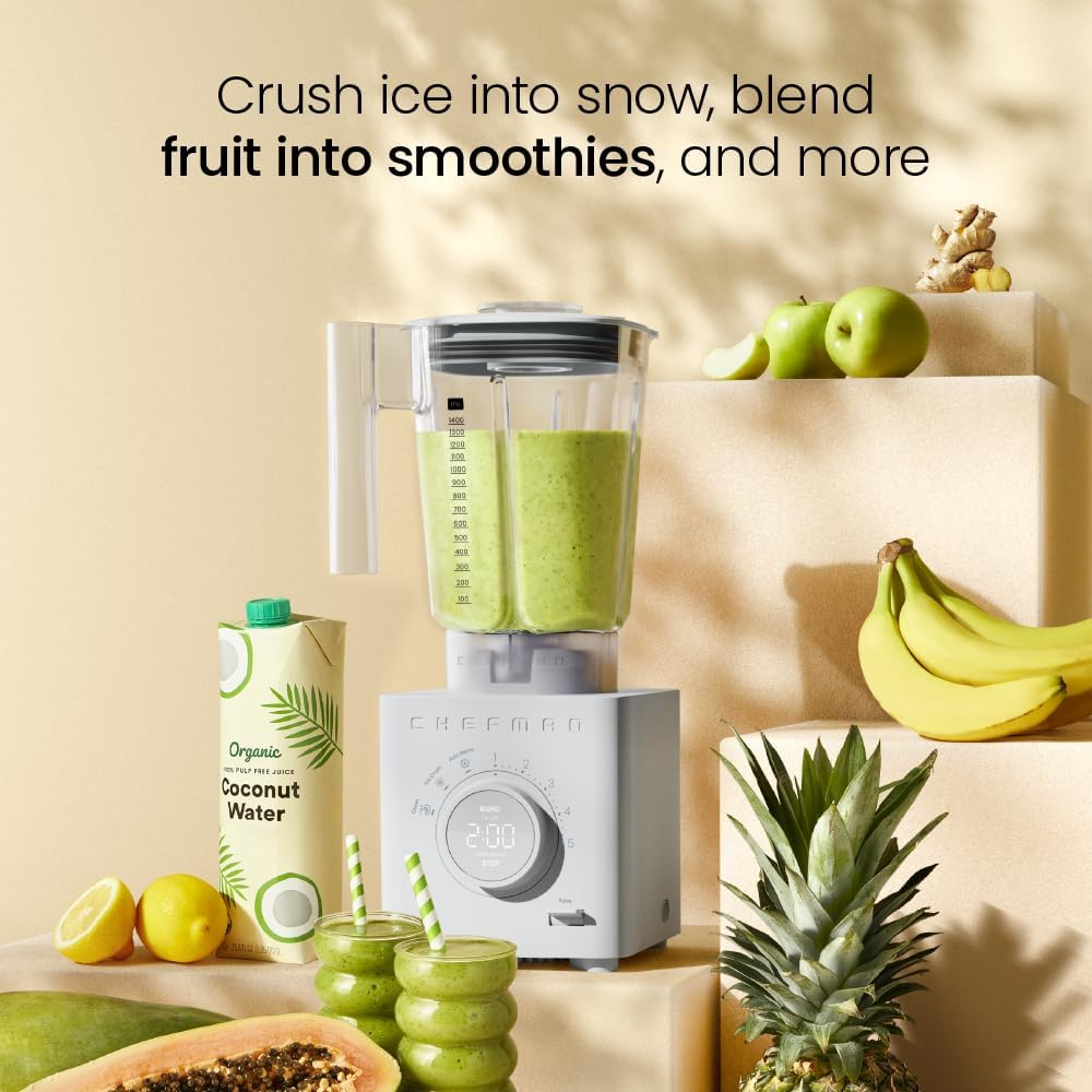 Chefman Obliterator 48 oz Countertop Blender for Smoothies, 1380W Motor to Crush Ice, Nuts, and Frozen Fruit with Stainless Steel Blade, Auto Blend Function, Includes Tamper and Scraper - CONCRETE
