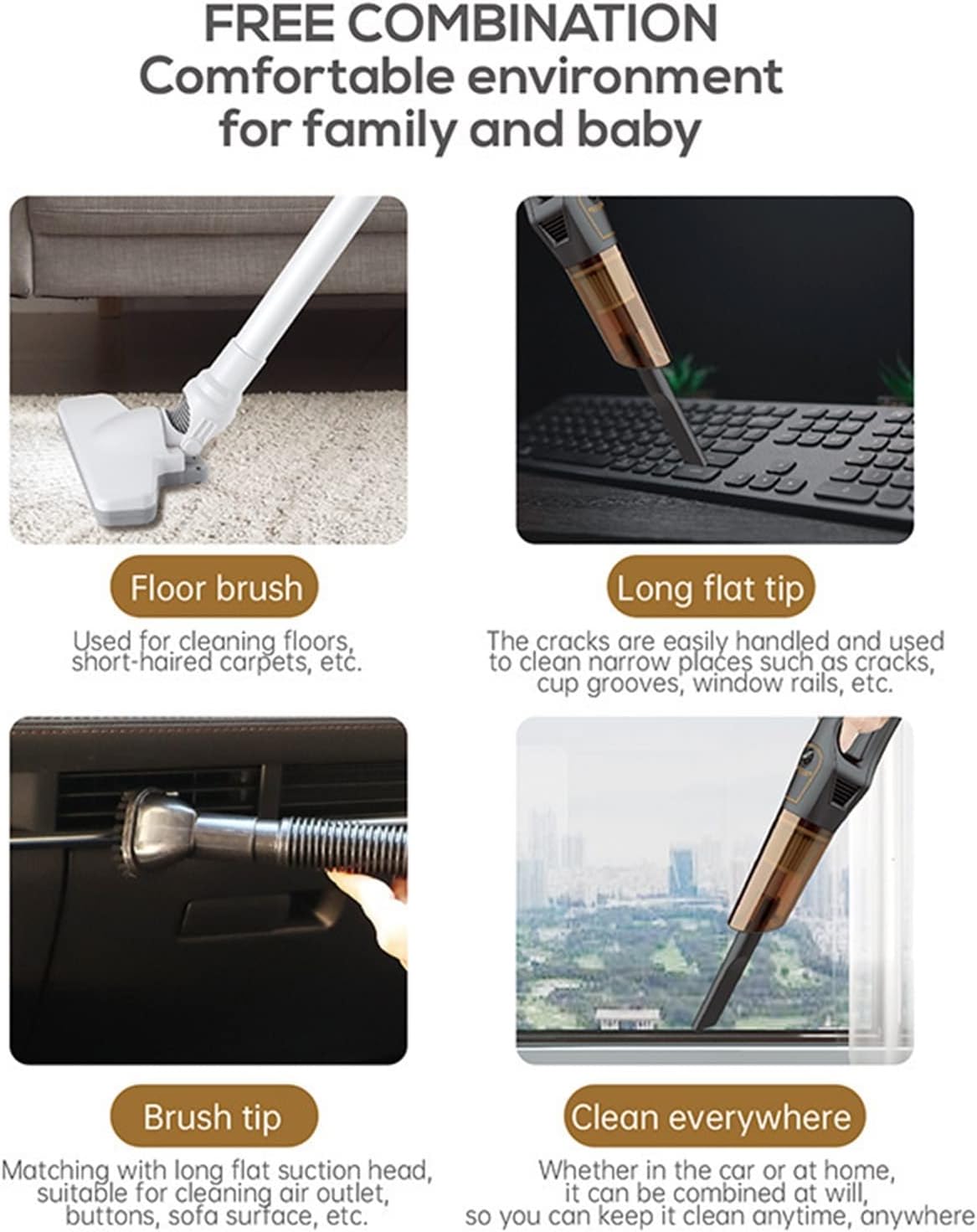 Wireless Vacuum Cordless Stick Vacuum Cleaner Vertical Handheld Wireless Home Vac for Carpet, Hard Floor (Color : White)