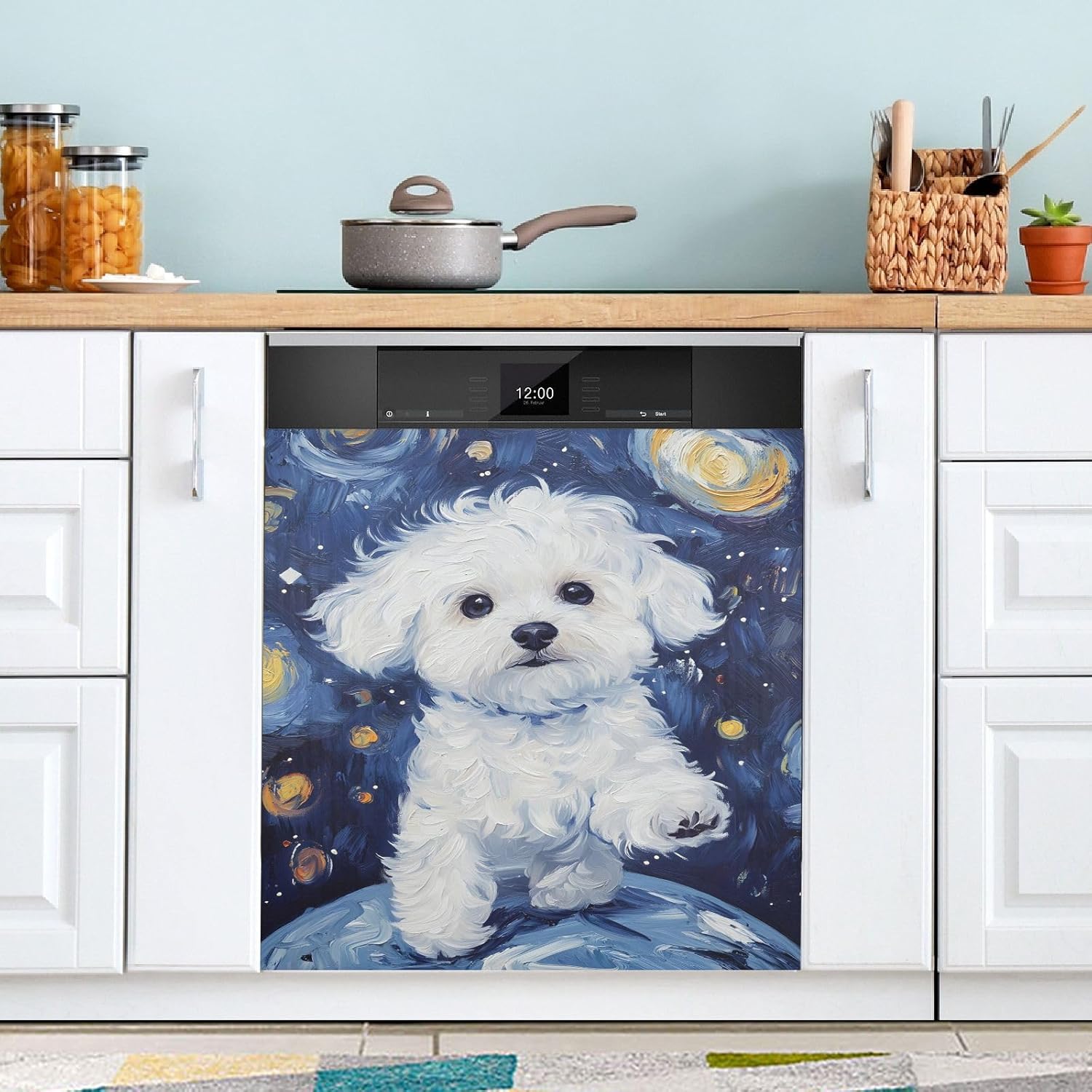 Dishwasher Magnet Cover Large Magnetic Stickers White Dog Walking Front Dishwasher Cover Reusable Decal for Home Kitchen Anti-Scratch Refrigerator Decorative Lid Washing Machine Laundry 23