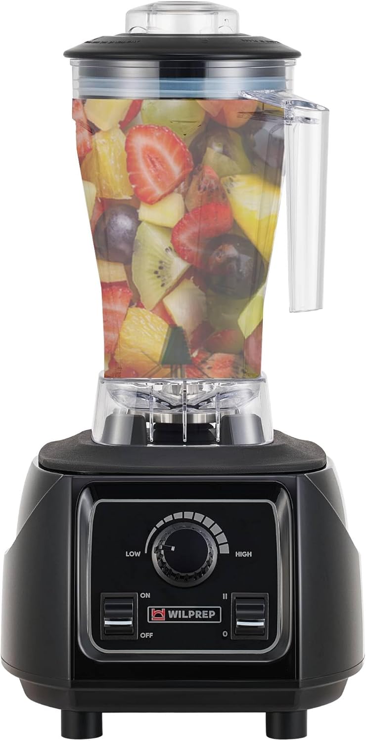 WILPREP Commercial Blender with 2 HP Motor, Stepless Speed Control, Toggle Switch, and 64 fl oz BPA Free Tritan Jar, for Smoothies, Shakes & Frozen Drinks, Black, ETL+NSF Certificated