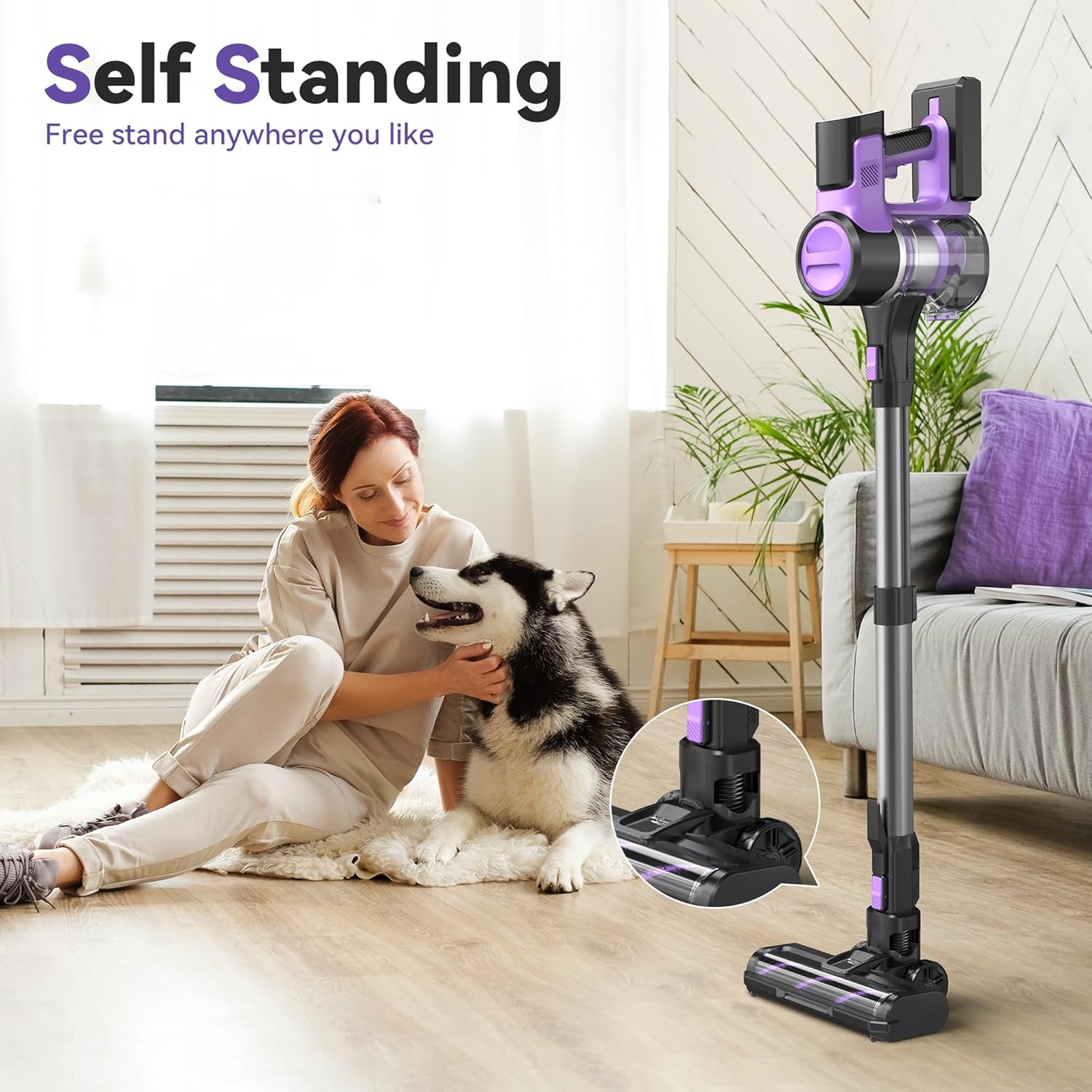 DEVOAC Cordless Vacuum Cleaner for Home, 45Kpa Lightweight Stick Vacuum with Powerful Suction, Rechargeable Battery Up to 50mins, Handheld Vacuum Cleaners for Hardwood Floor, Carpet, Pet Hair