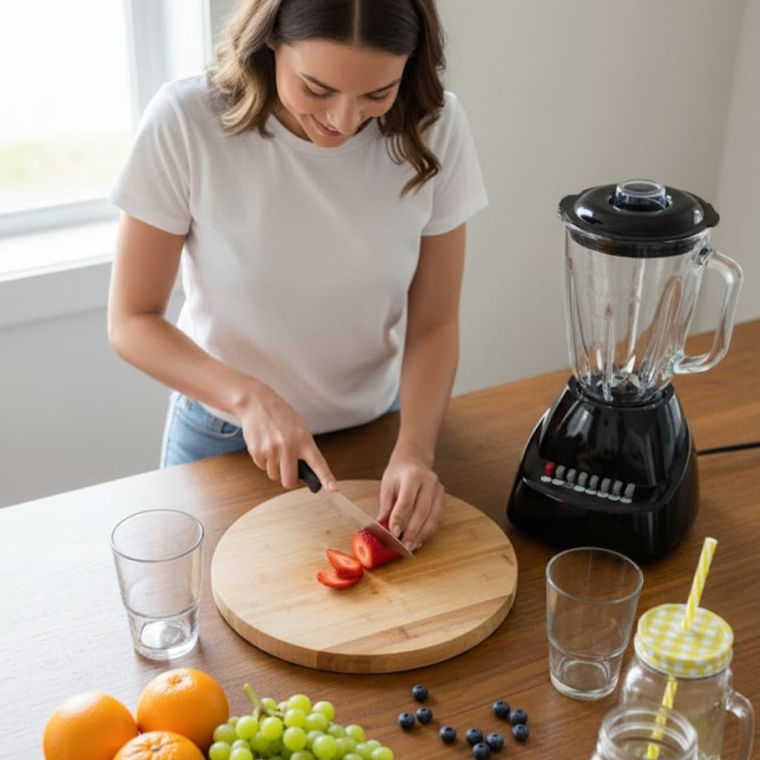 Alpine Cuisine 10-Speed Blender with 50oz Glass Jar, 450W High-Power Kitchen Countertop Mixer for Smoothies, Shakes, Crushing Ice, and Pureeing, Stainless Steel Blades, Pulse Function, Black