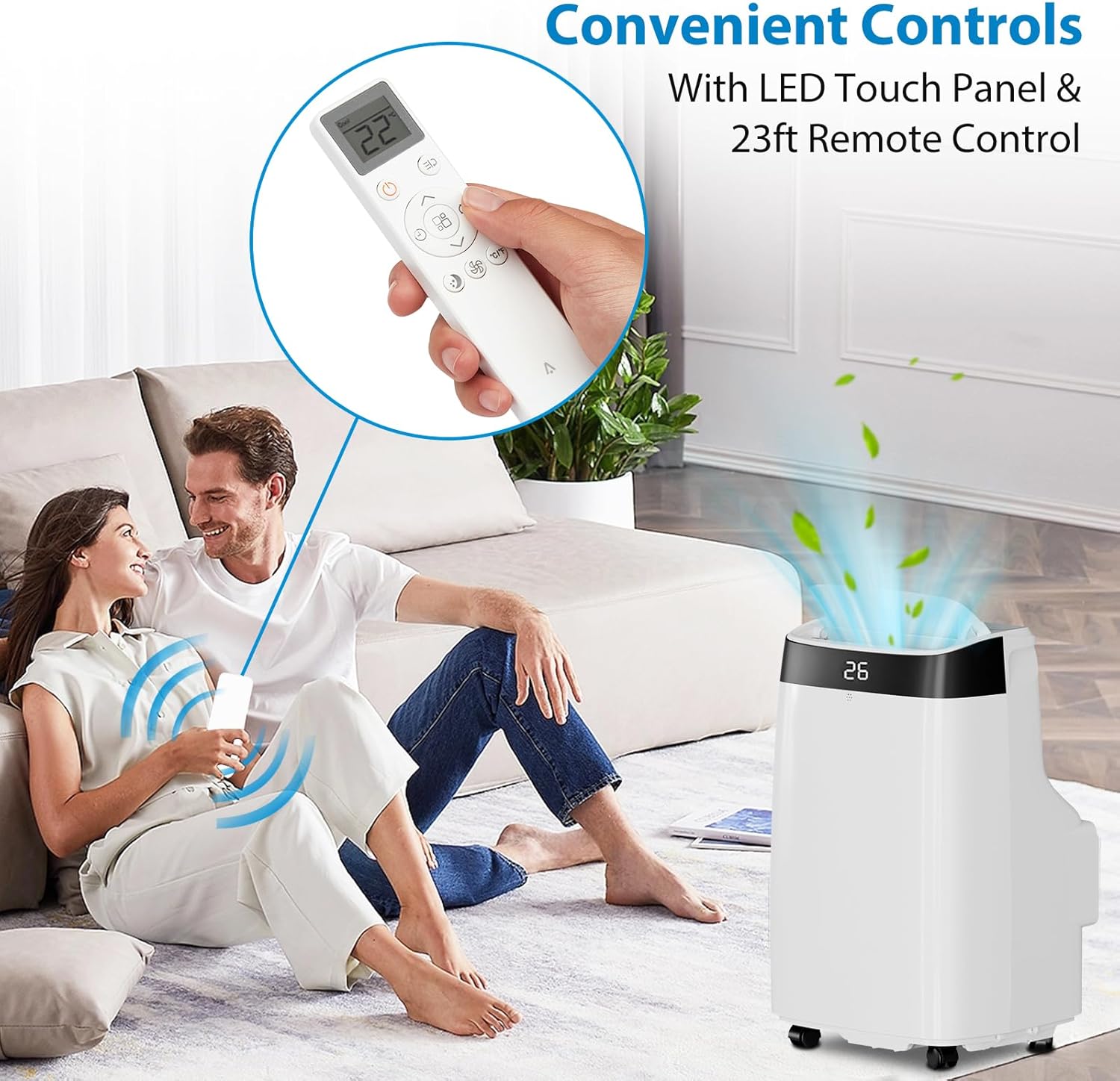 10000BTU Portable Air Conditioners, 3-in-1 AC Unit with Cooling, Dehumidifier & Fan Modes, Remote Control, Digital Display, Mobility, Quiet Freestanding AC Cooling for 450 Sq.Ft for Home, Office, RV