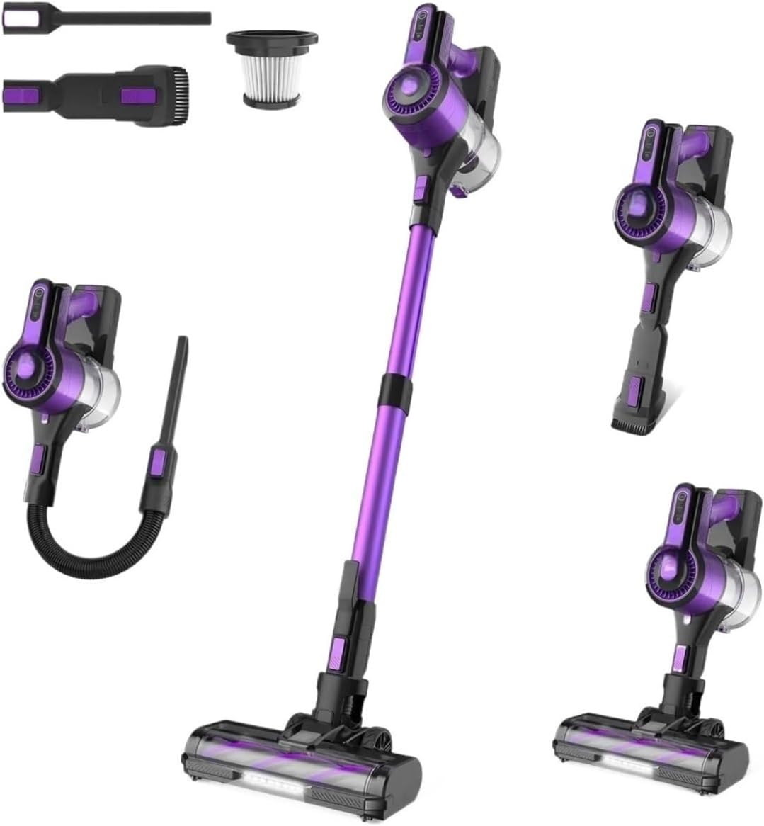 Cordless Vacuum Cleaner 30KPa 8-in-1 Stick Vacuum Up to 45min Runtime for Hardwood Floor Compatible with Poweart V870(V870 Purple)