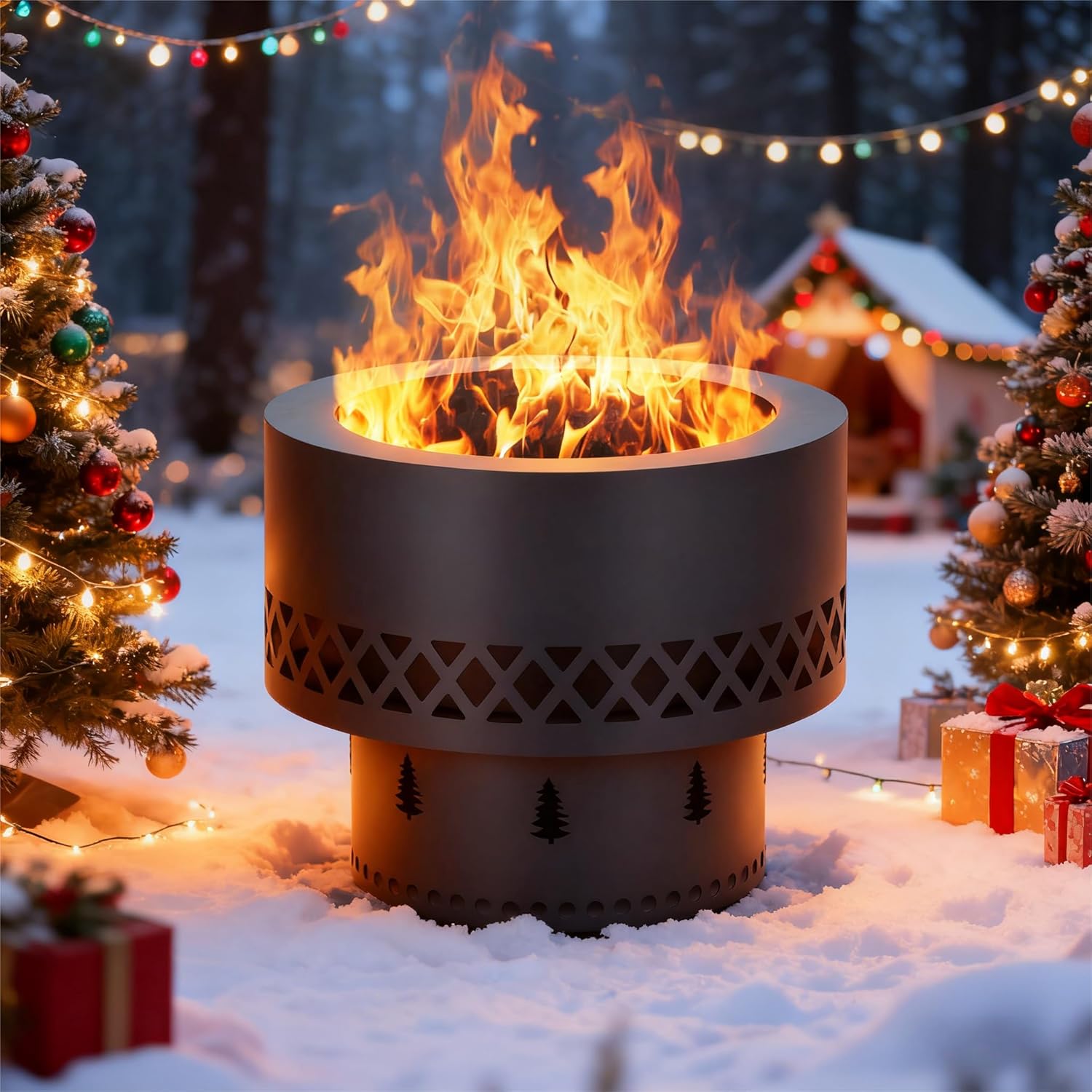 16 Inch Smokeless Fire Pit, Wood Burning Outdoor Fireplace with Removable Ash Pan & Dust Bag - Ideal for Patio BBQ, Bonfire, Camping