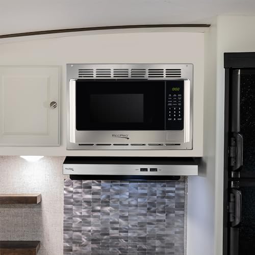 RecPro RV Microwave with Trim Kit | 1.0 Cu. Ft. | 900W | Direct Replacement for Greystone and High Pointe (Stainless Steel)