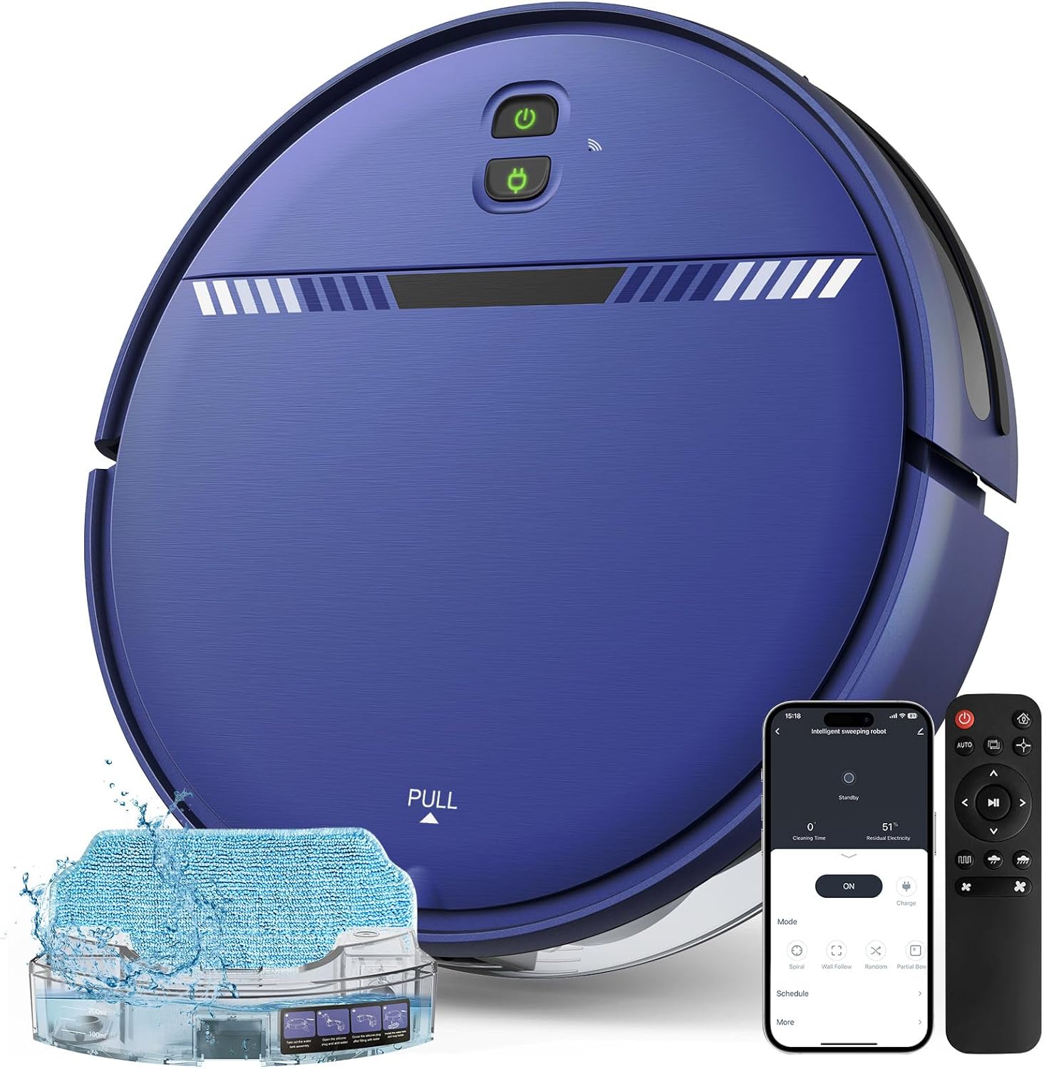 Robot Vacuum and Mop Combo, Robot Pet Hair Vacuum 2 in 1 with WiFi/App/Voice, Schedule, Water Tank and Dustbin, Self-Charging, Slim, Ideal for Hard Floor, Pet Hair, Carpet
