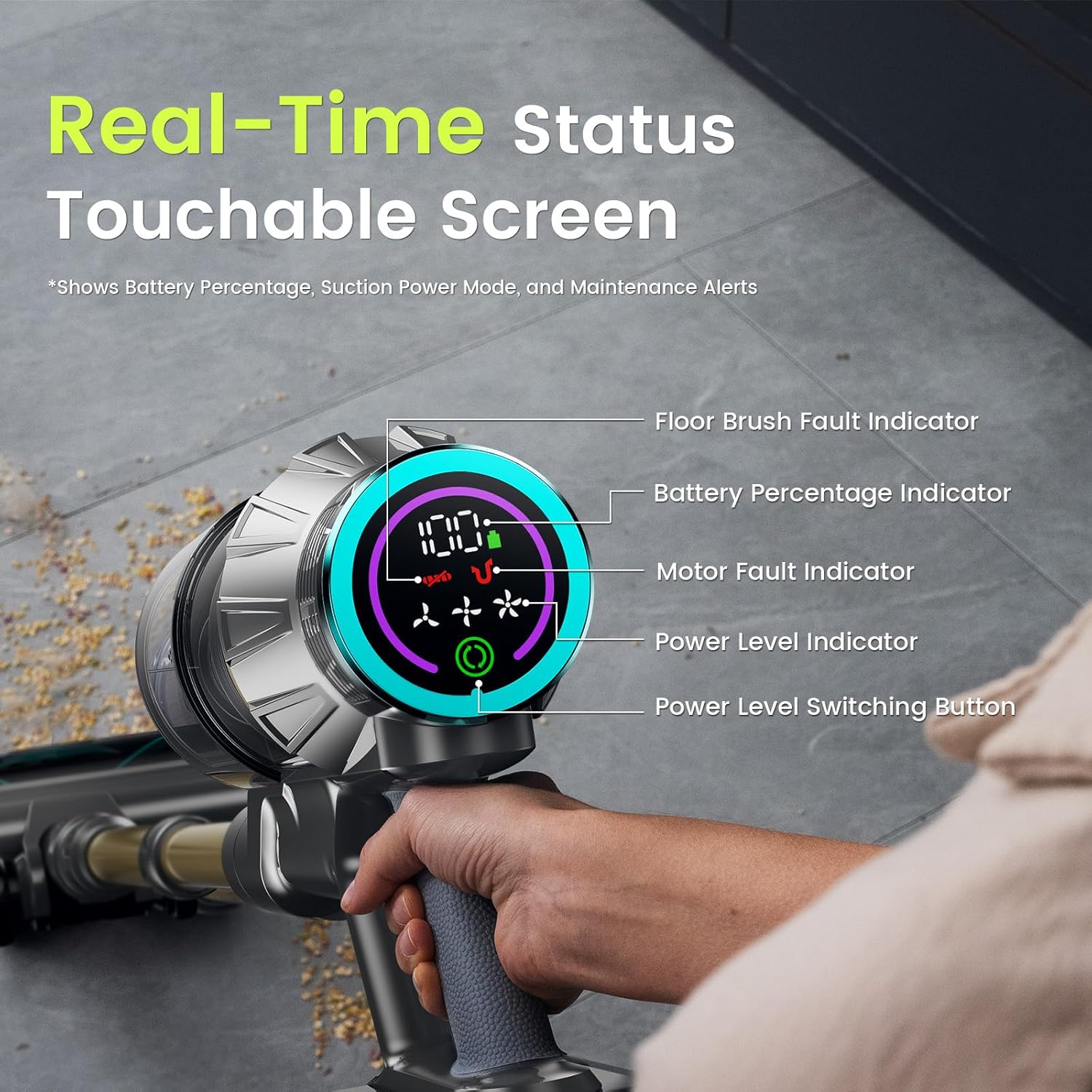 Cordless Vacuum Cleaner, 600W/50KPA/70Mins Lightweight Stick Vacuum with LED Touch Screen, Lightweight Self-Standing Vacuum Cleaners for Home Pet Hair,Carpet,Hardwood Floor