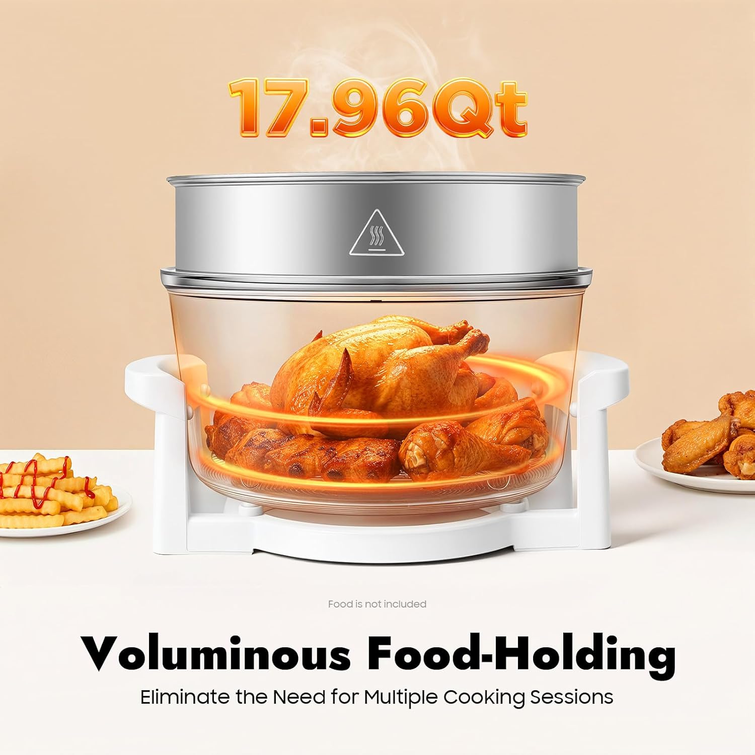 17.96Qt Extra Large Glass Turbo Air Fryer, 360° Viewable Airy Fryer with Expansion Ring, 1200W-1400W Electric Oven with Grill for Home Kitchens, Family Gatherings