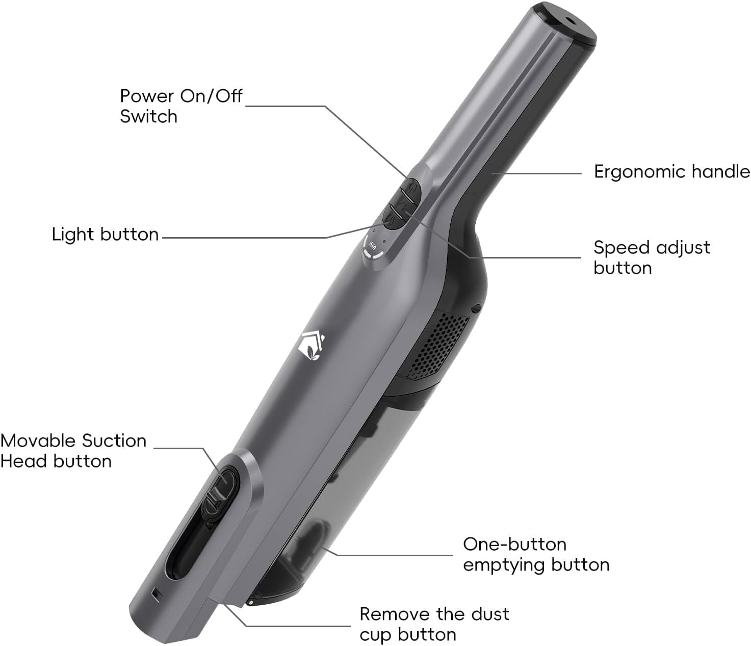 Cordless Handheld Vacuum, Lightweight Portable Hand Vacuum Cleaner with LED Light,Rechargeable Hand Held Vacuum with One-Touch Empty, Powerful Suction for Office, Home,Car,Gray