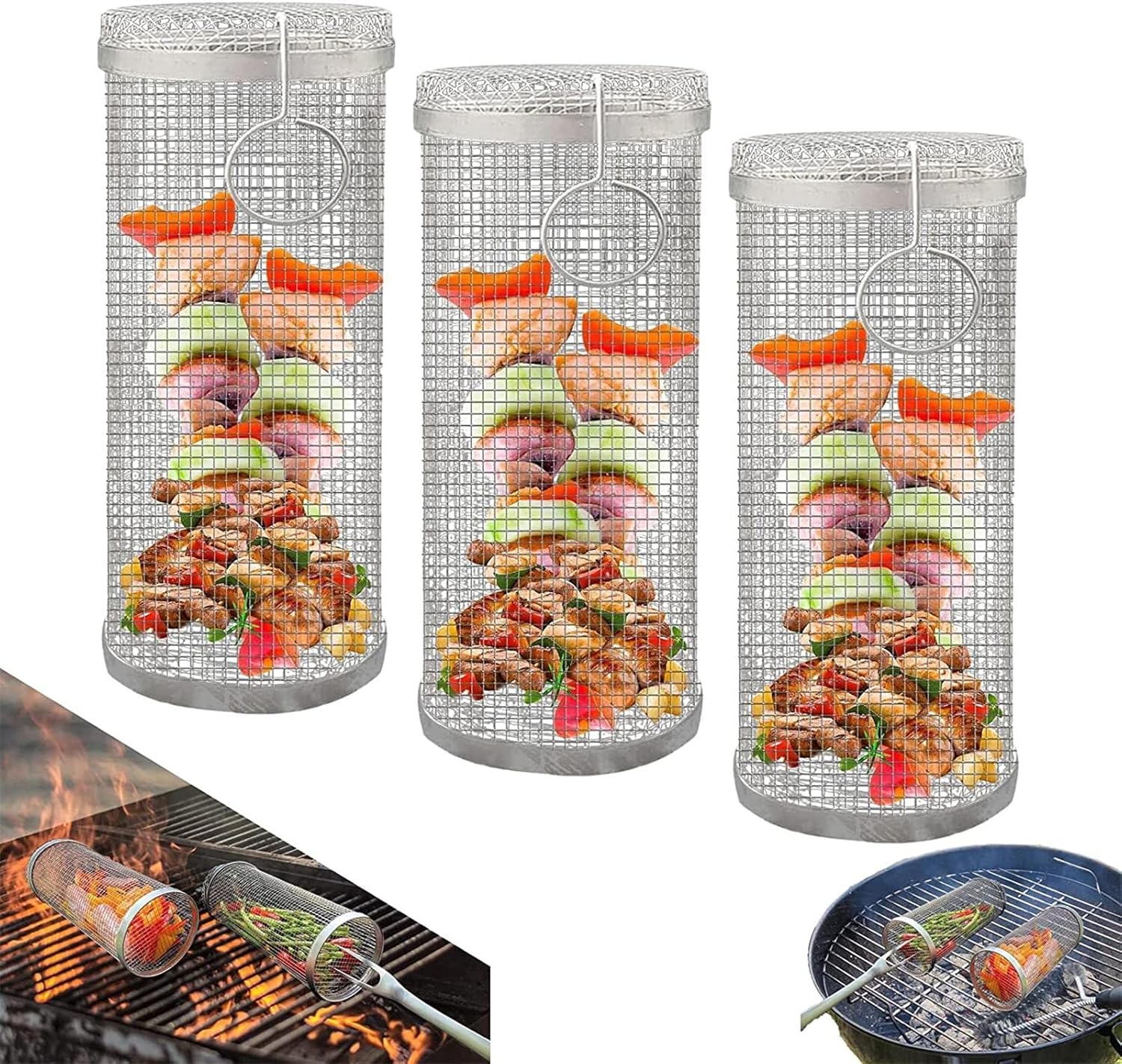 Portable Outdoor Camping Barbecue Rack for Vegetables,30 X 10 X 10 Cm Beef, Chicken Wings, Versatile Round Grill Cooking Accessories,2PCS