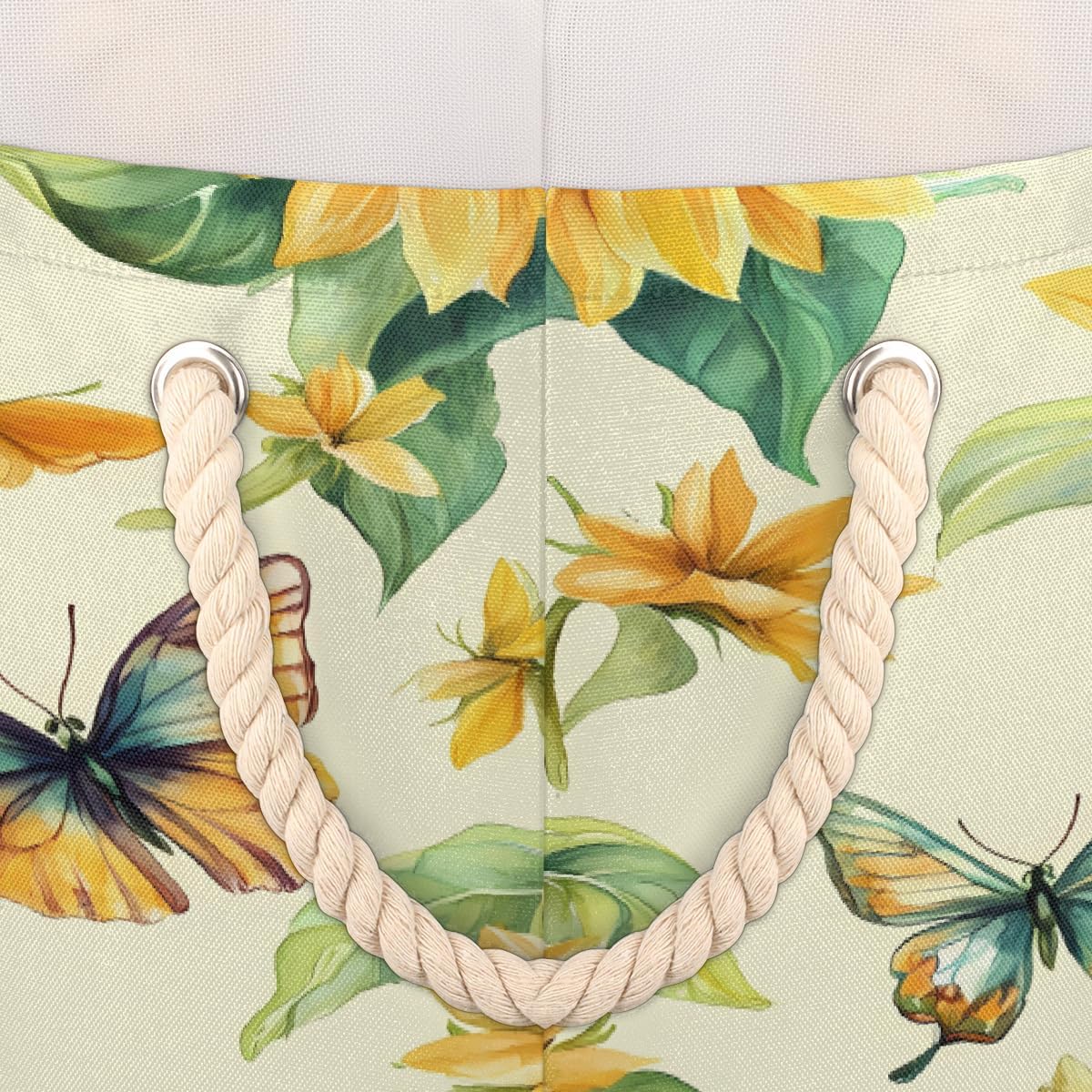 Vintage Sunflowers Butterflies Round Storage Basket Laundry Hamper Collapsible Laundry Basket with Handles Large Canvas Storage Bin for Clothes Toys Nursery Bedroom Closet Organizer