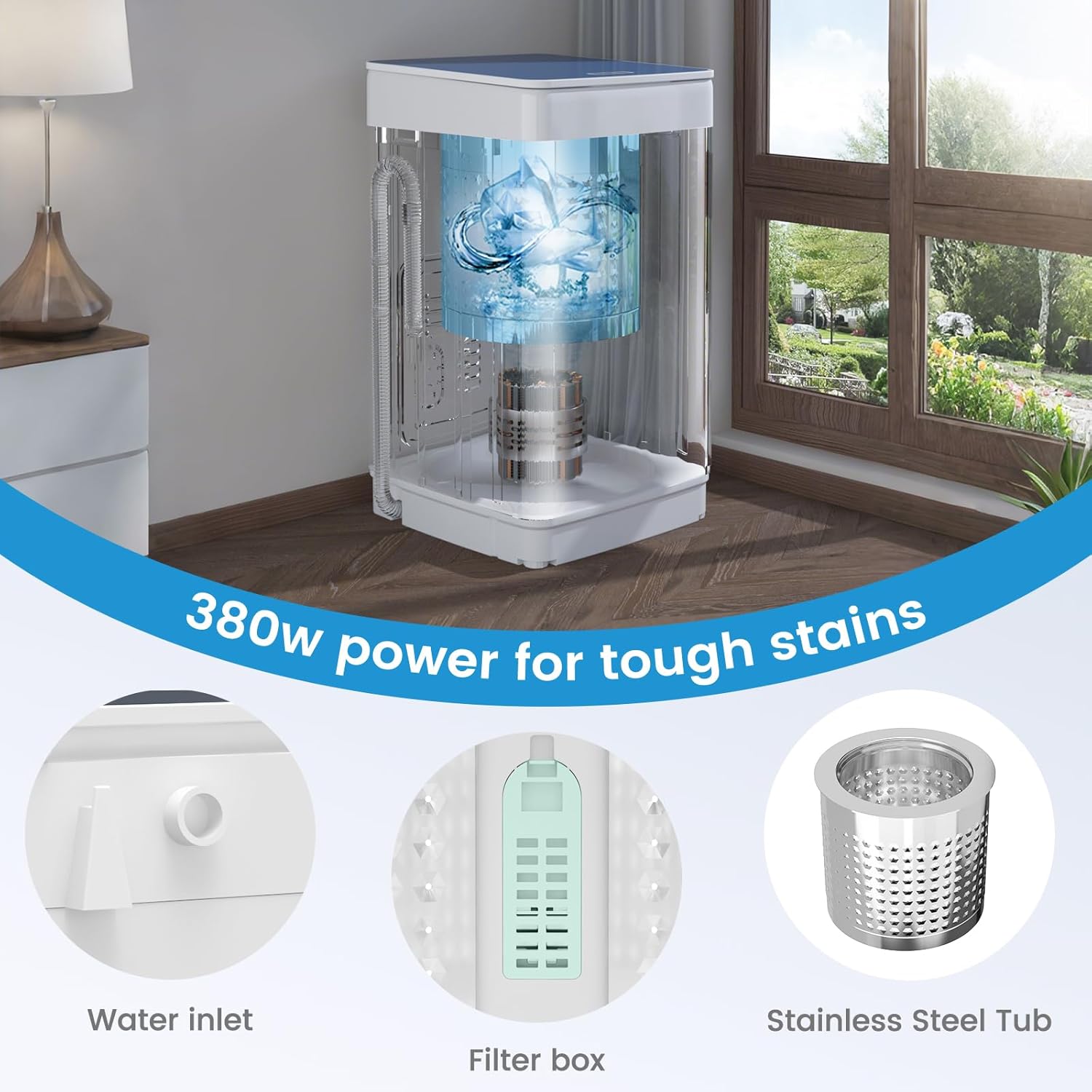 VCJ Portable Washing Machine and Dryer Set, 18lbs Fully Automatic Washer and 10lbs Portable Dryer with Stainless Steel Tub, Compact Washer and Dryer Combo for Apartment, RV, Dorm