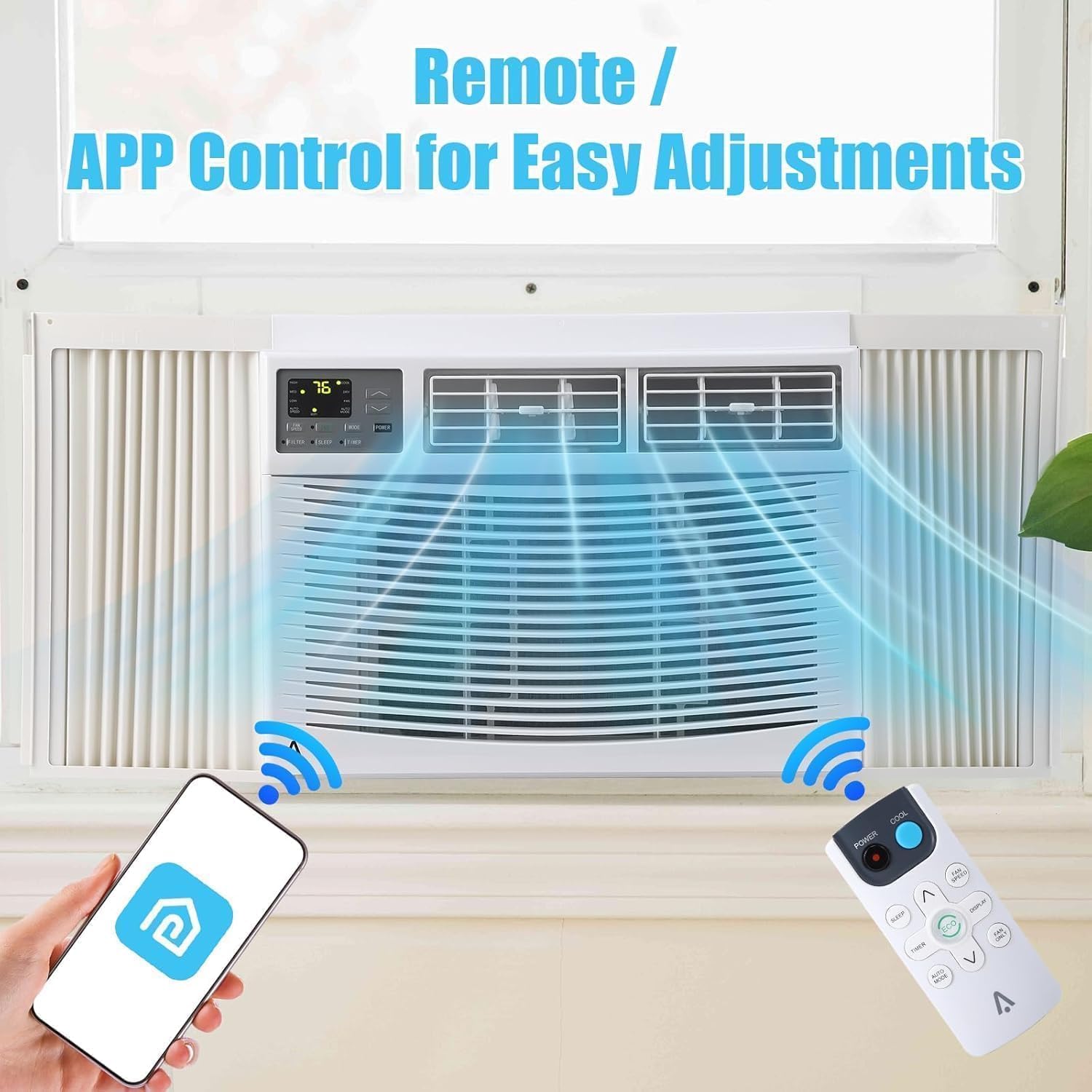 Window Air Conditioner 12000 BTU, Smart AC Unit with Remote/App Control, Cools 550 Sq.ft, 3-In-1 Fan/Dehumidifier, 115V Window Fan for APT, Living Room, Office, Kitchen